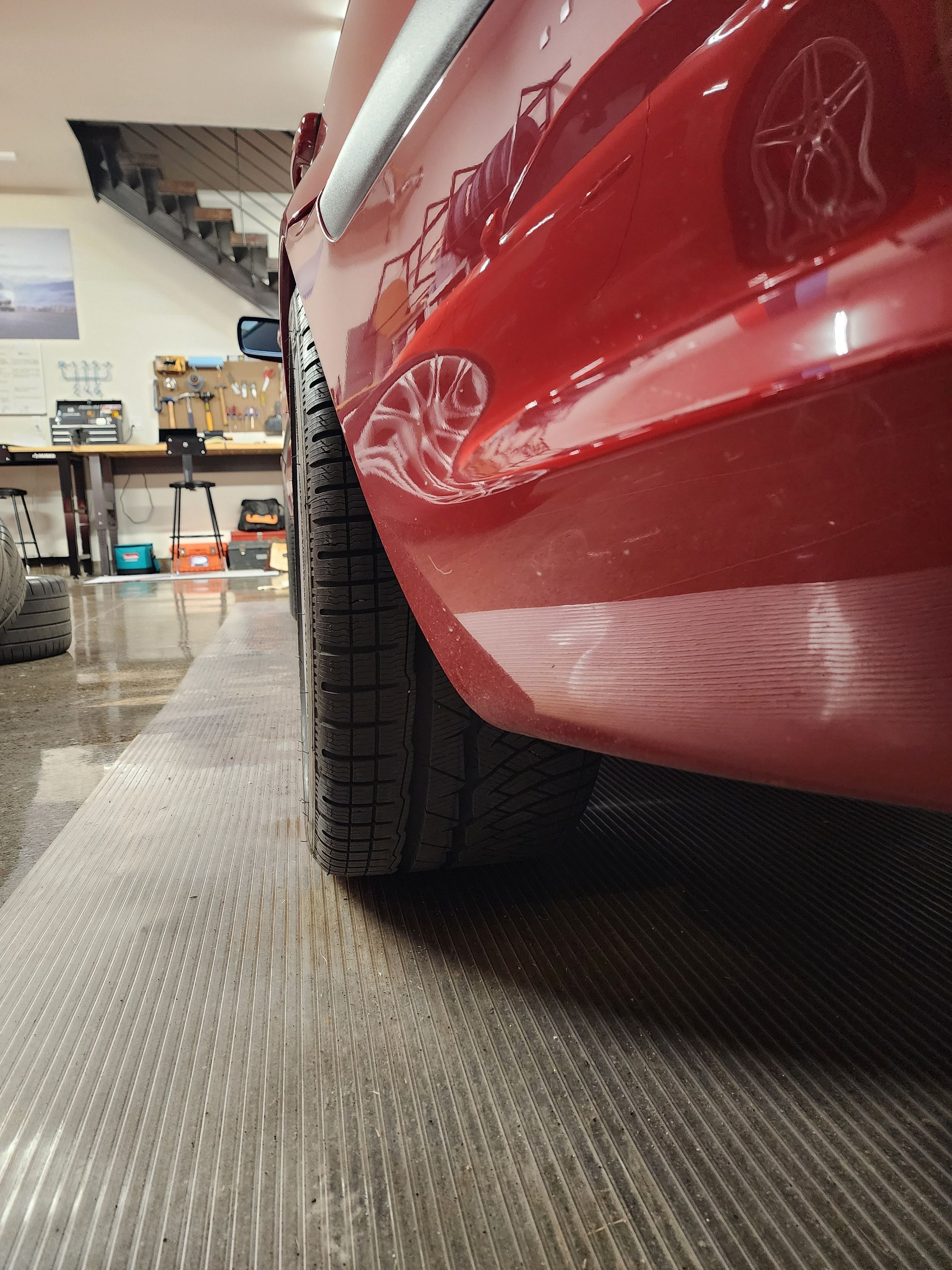 Red BMW E46 3 Series with 18" ARC-8 Apex wheels in Race Silver