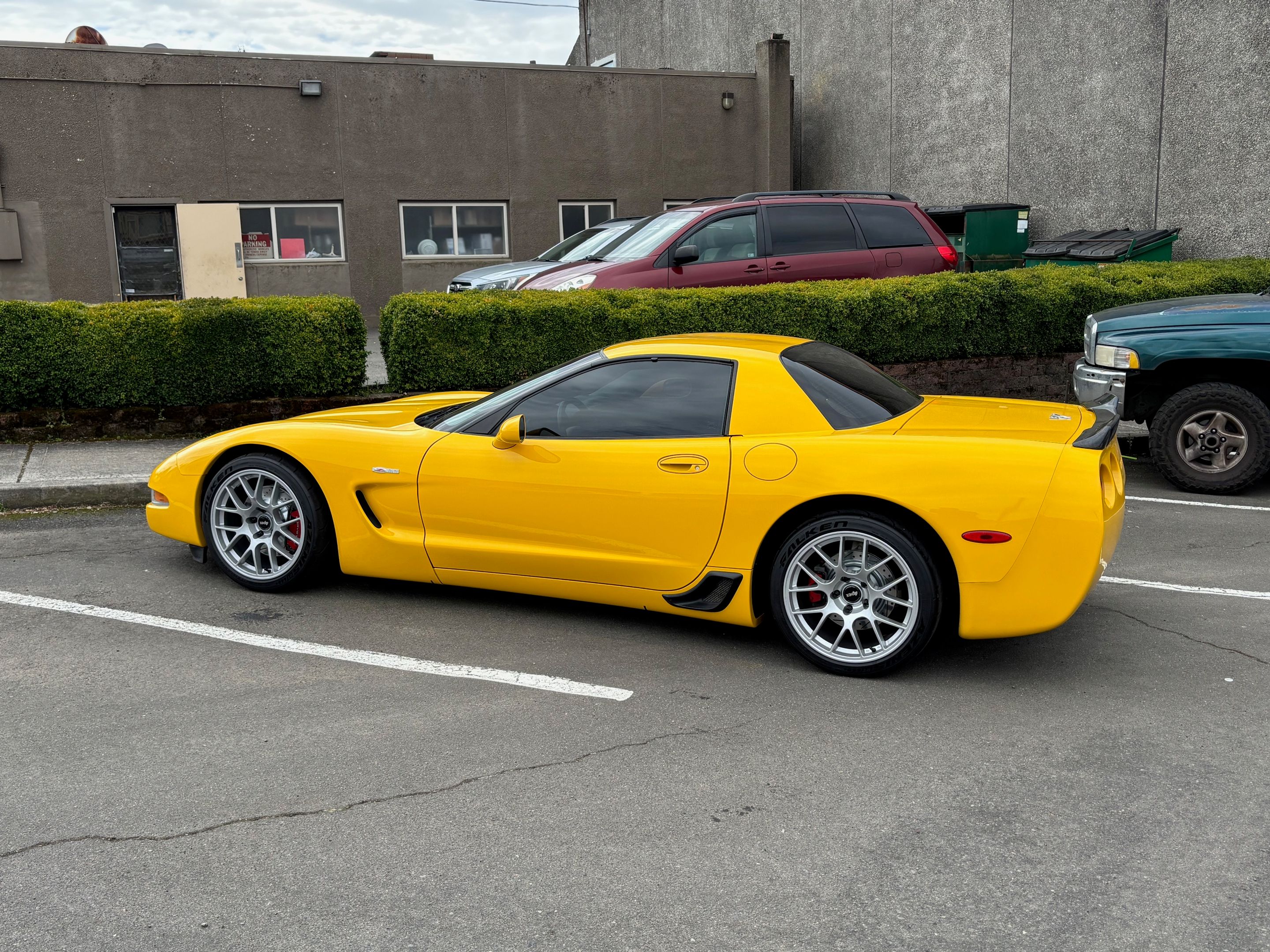 Yellow Chevrolet C5 Corvette Z06 with 18" EC-7 Apex wheels in Race Silver