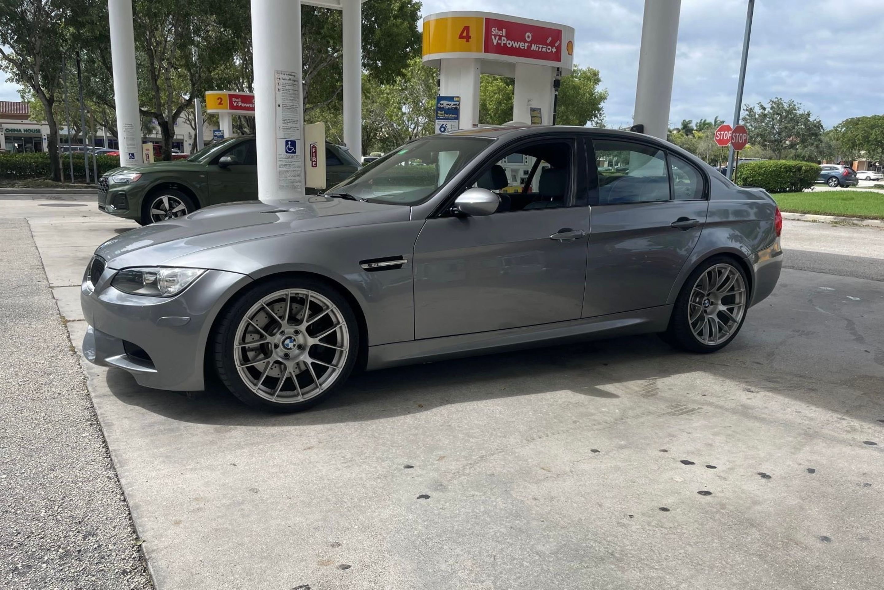 Grey BMW E90 Sedan M3 with 19" EC-7RS Apex wheels in Brushed Clear