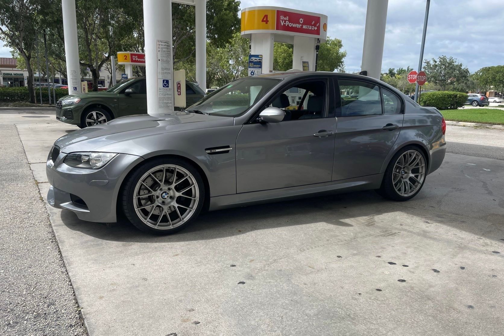 Grey BMW E90 Sedan M3 with 19" EC-7RS Apex wheels in Brushed Clear