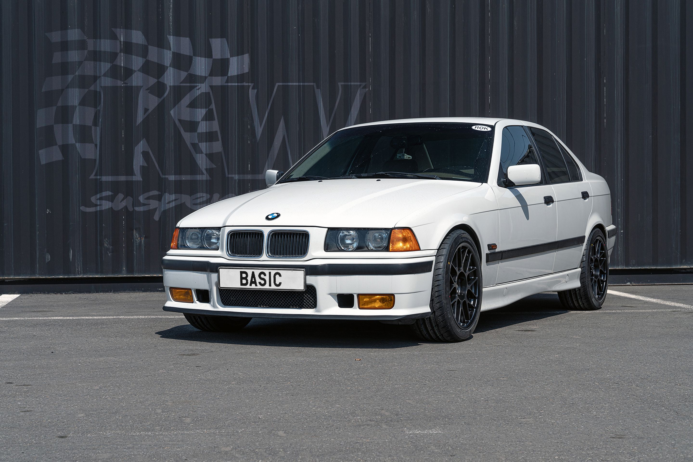 White BMW E36 3 Series with 17" ARC-8 Apex wheels in Satin Black