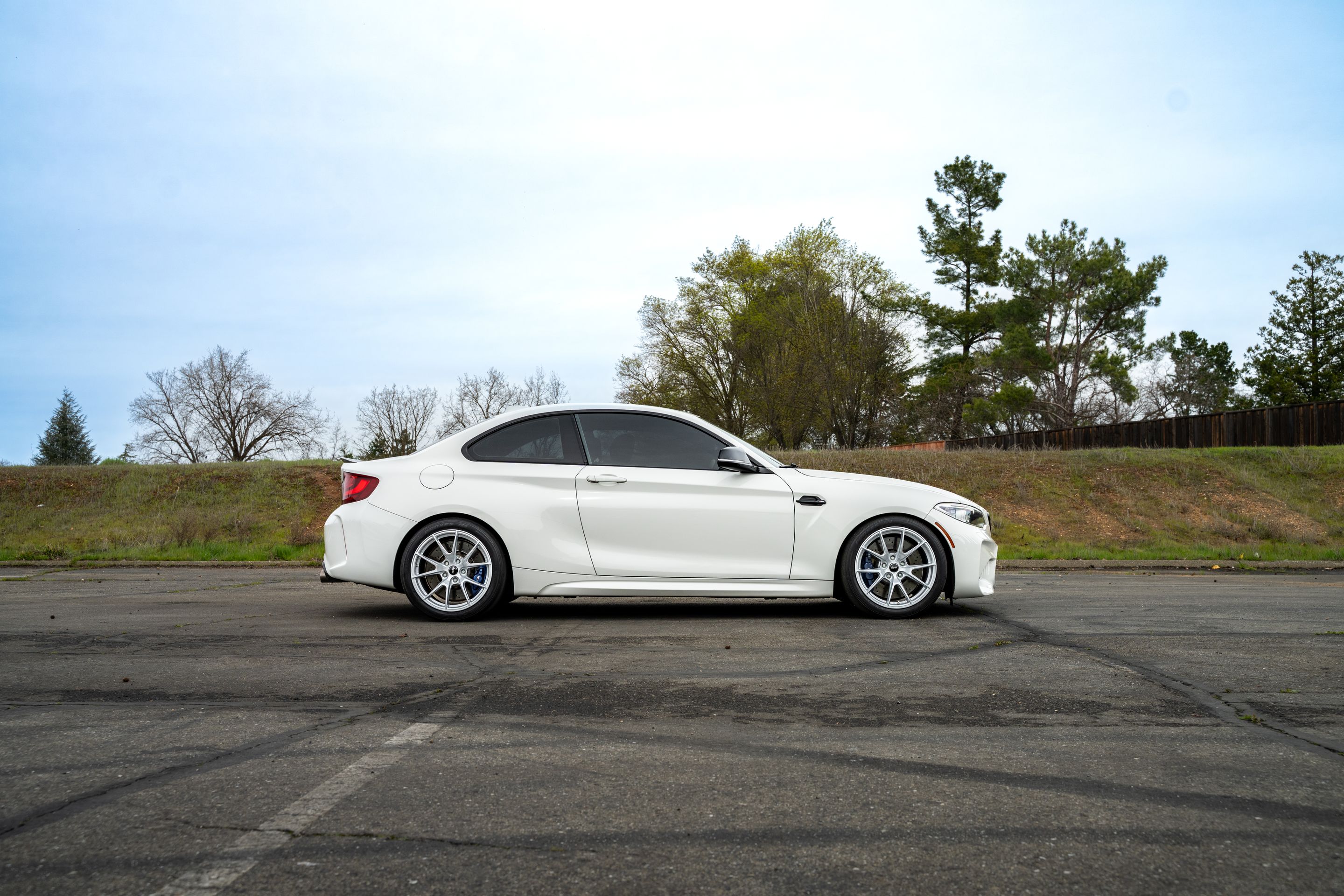 White BMW F87 M2 with 18" VS-5 Apex wheels in Race Silver