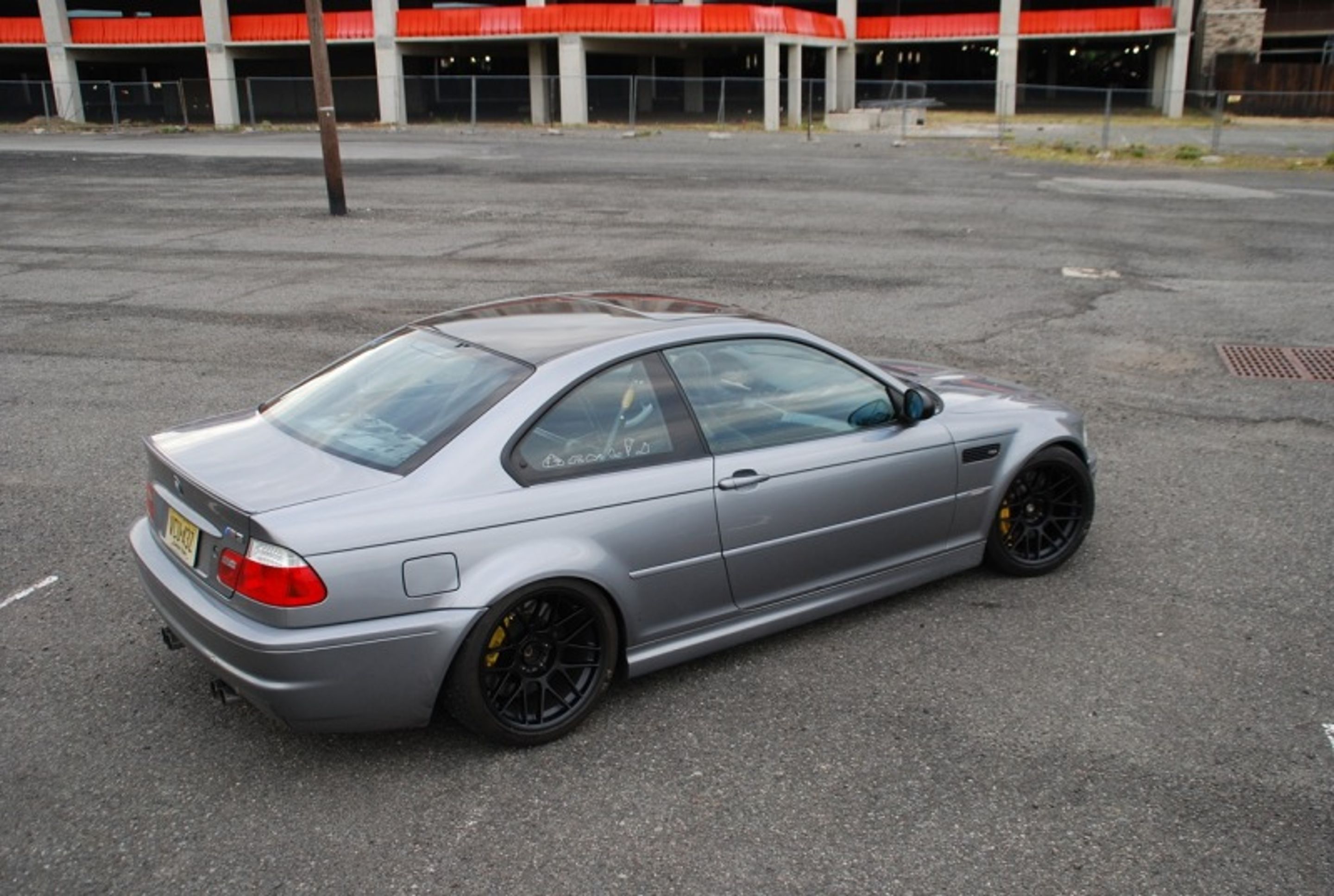 Silver BMW E46 M3 with 18" ARC-8 Apex wheels in Satin Black