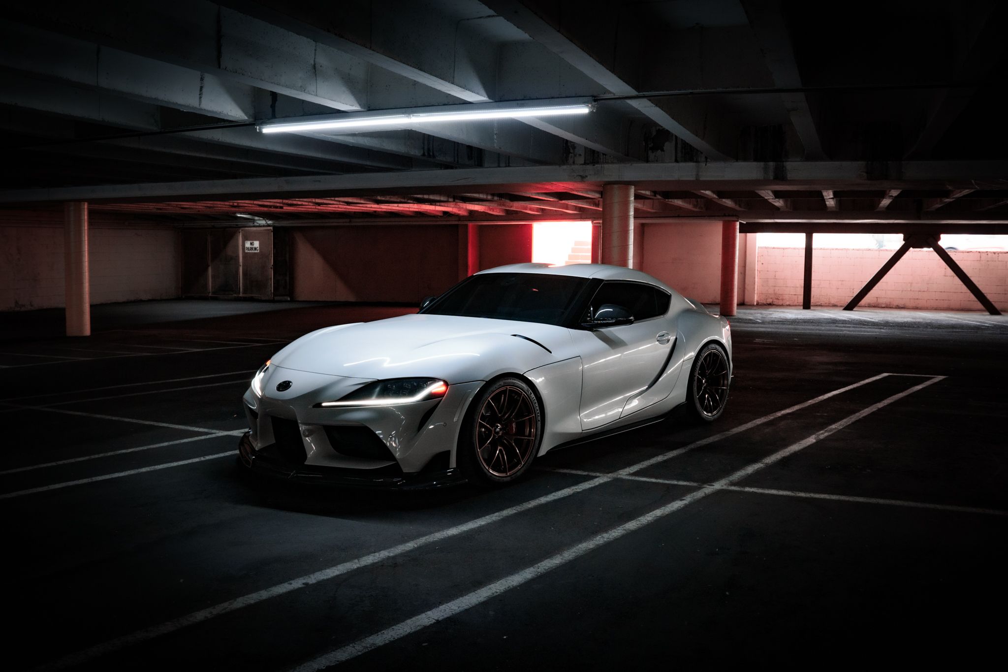 White Toyota GR Supra with 19" VS-5RS Apex wheels in Satin Bronze
