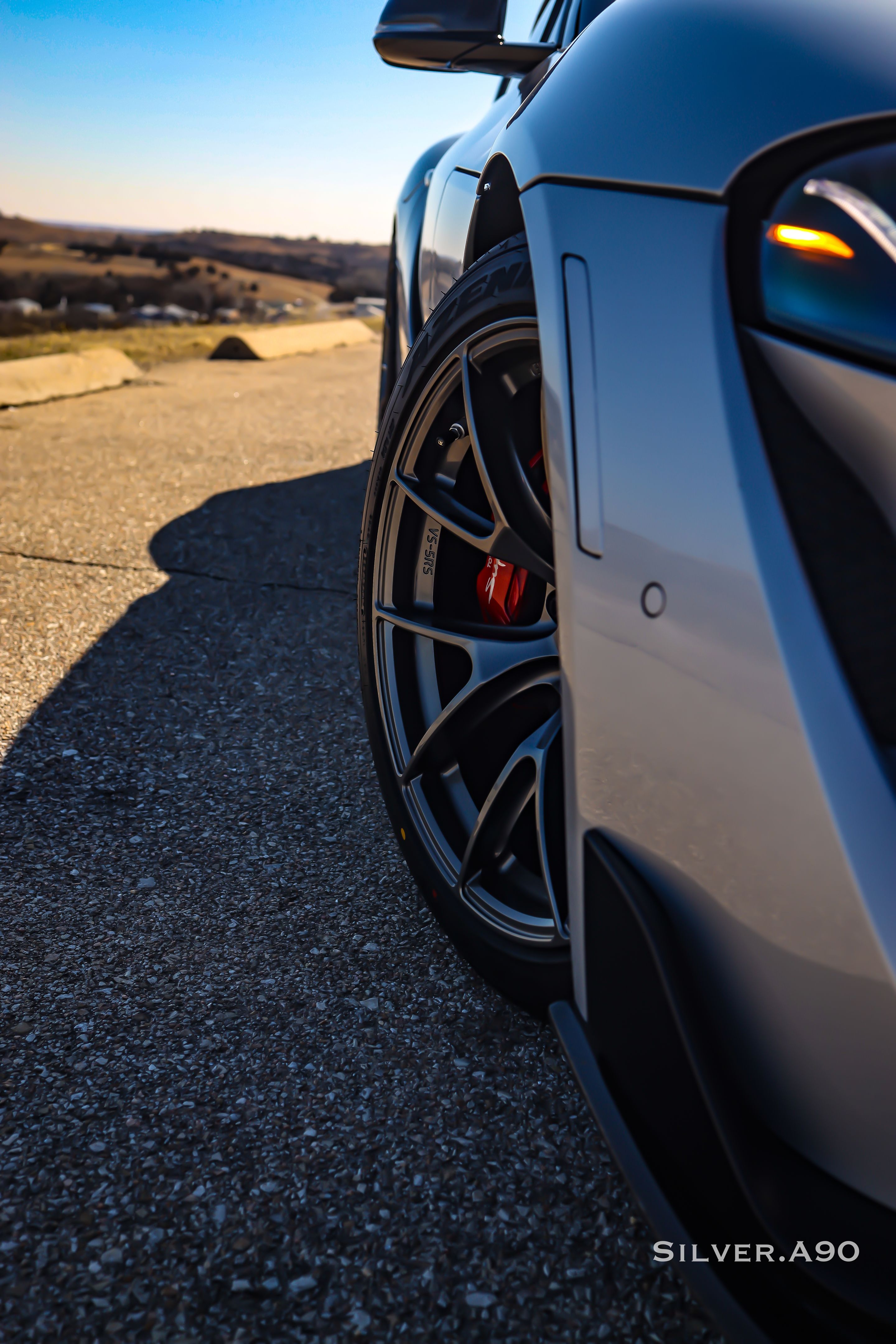 Silver Toyota GR Supra with 18" VS-5RS Apex wheels in Anthracite