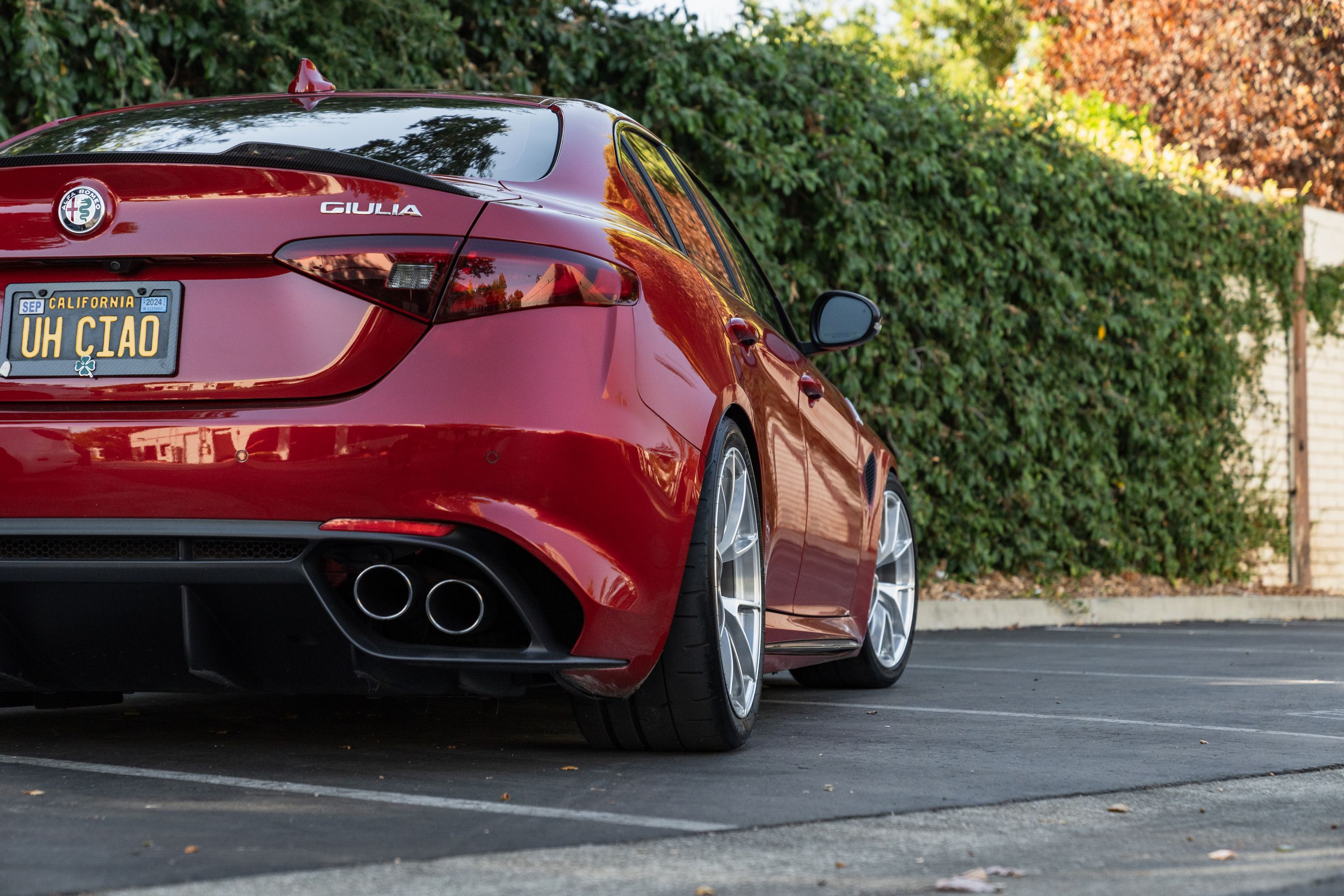 Red Alfa Romeo Giulia Quadrifoglio with 19" VS-5RS Apex wheels in Brushed Clear