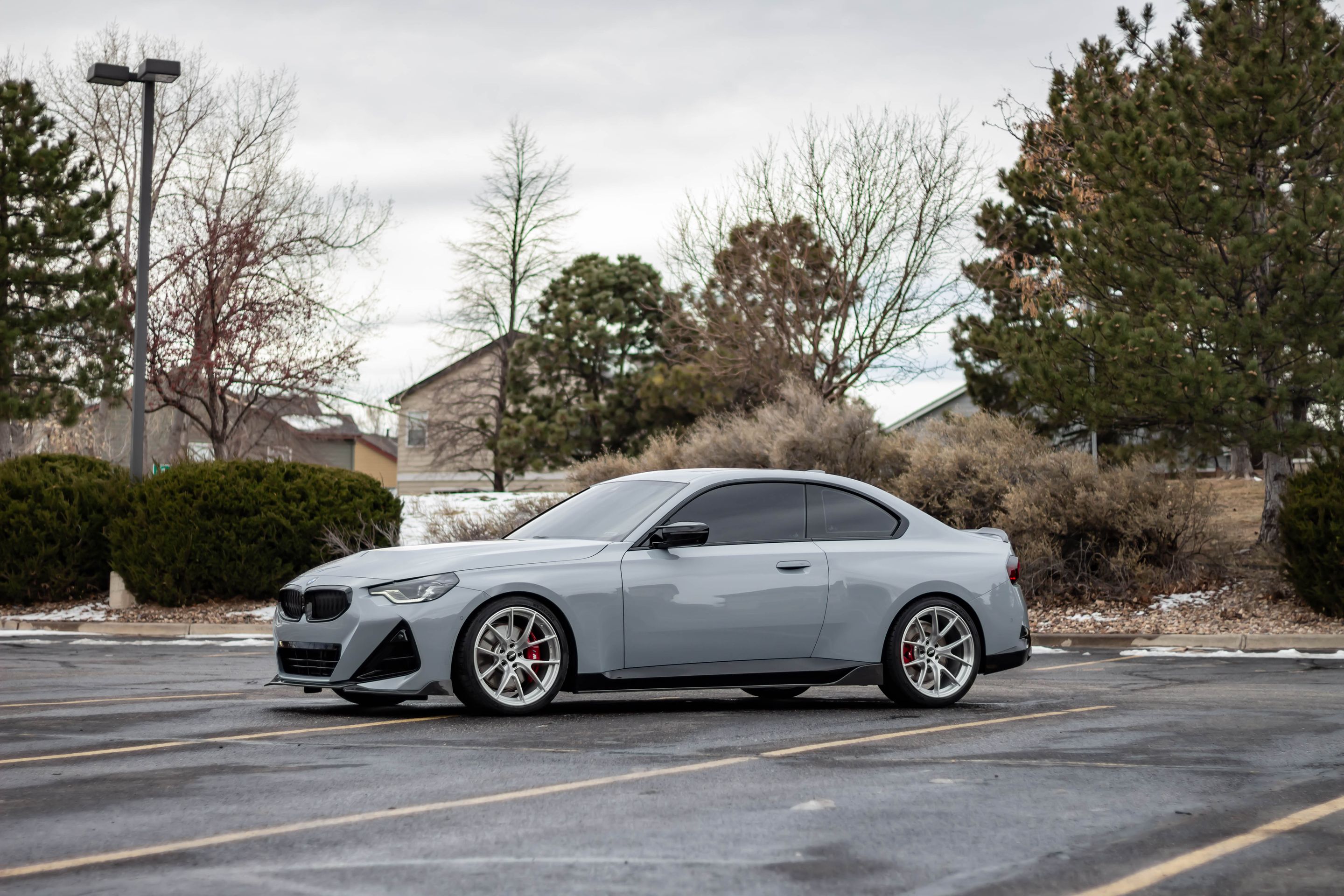 Grey BMW G42 2 Series with 19" VS-5RS Apex wheels in Brushed Clear