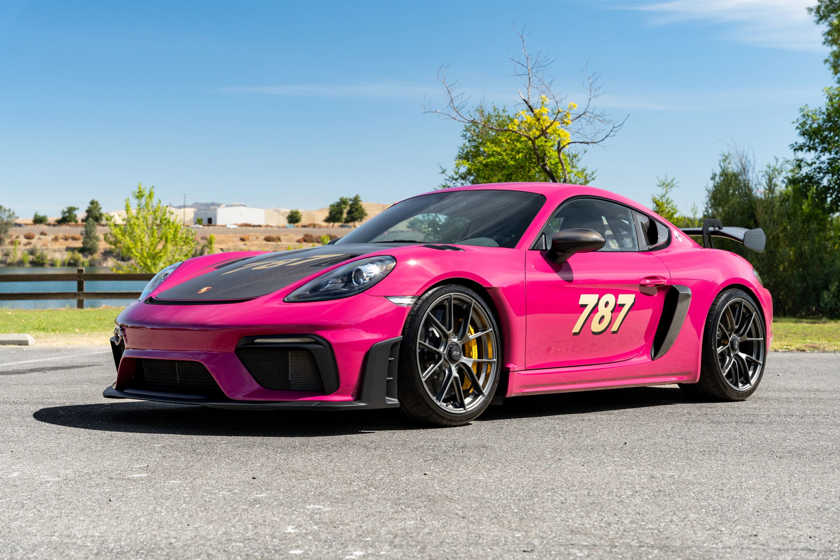 Pink Porsche 718 Cayman GT4 RS with 20" VS-5RS Apex wheels in Anthracite
