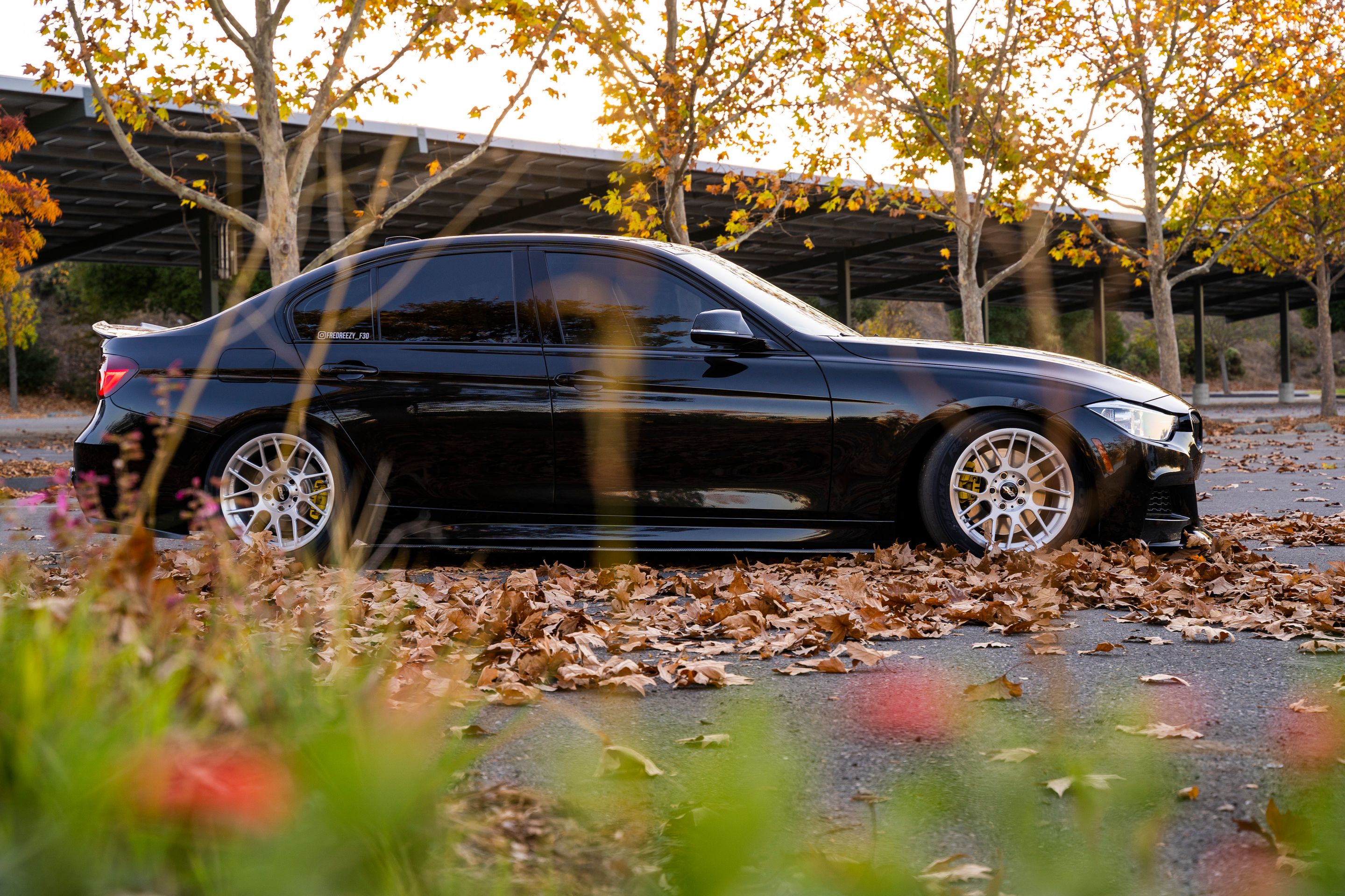 Black BMW F30 Sedan 3 Series with 17" ARC-8R Apex wheels in Brushed Clear