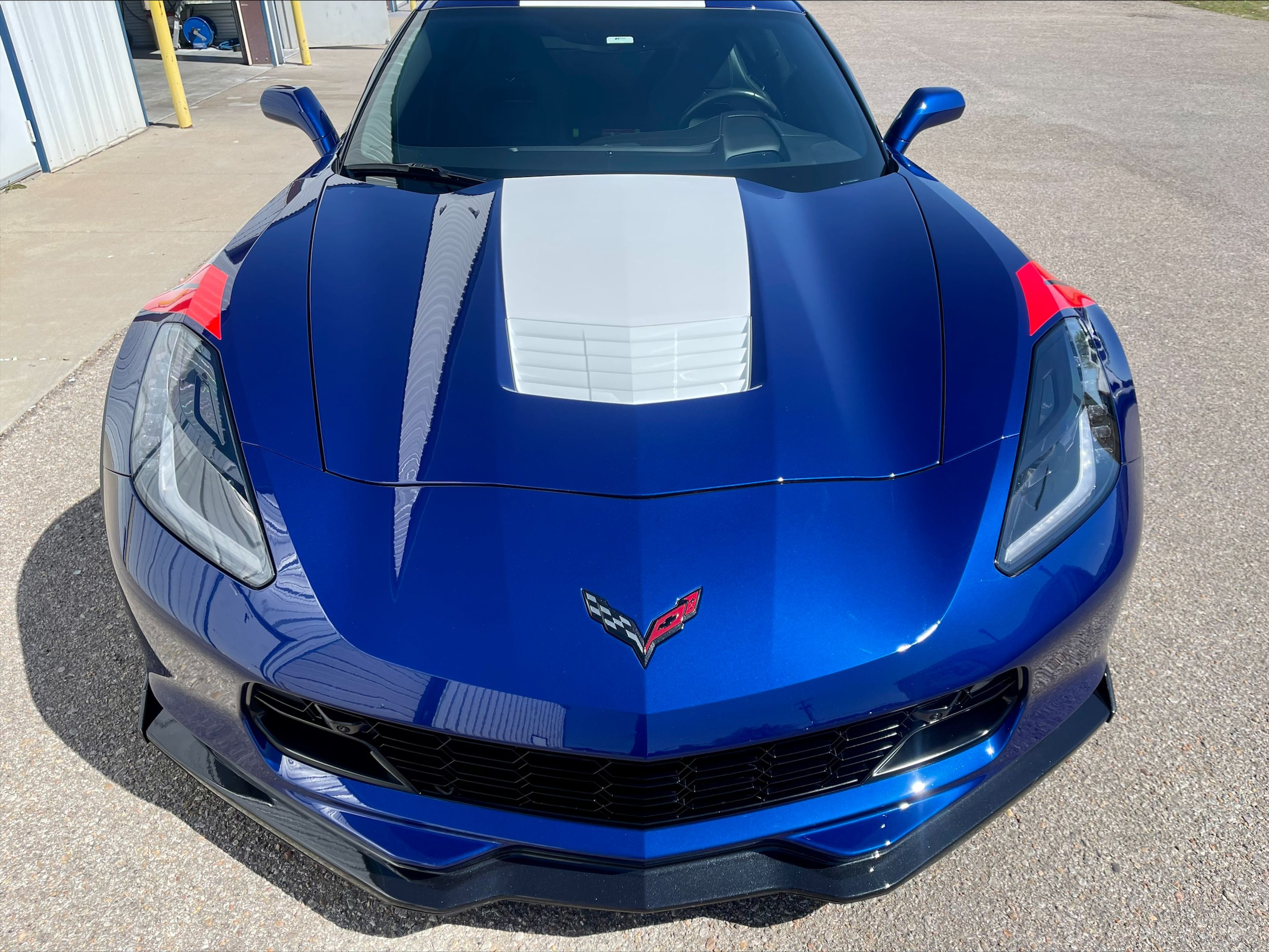 Blue Chevrolet C7 Corvette Grand Sport with 19"/20" VS-5RS Apex wheels in Brushed Clear
