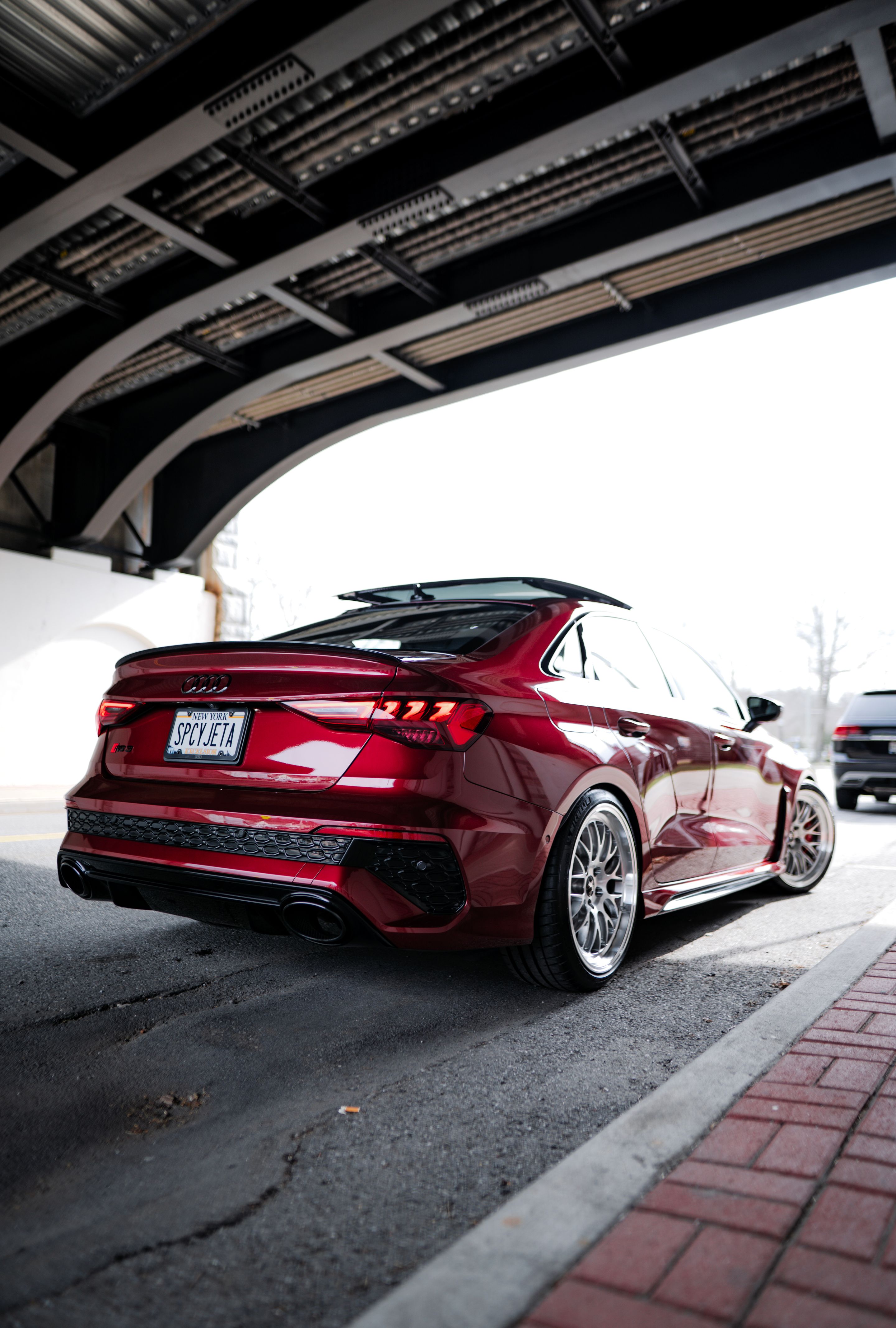 Red Audi 8Y RS 3 with 19" ML-10RT Apex wheels in Machined Lip Brushed Clear