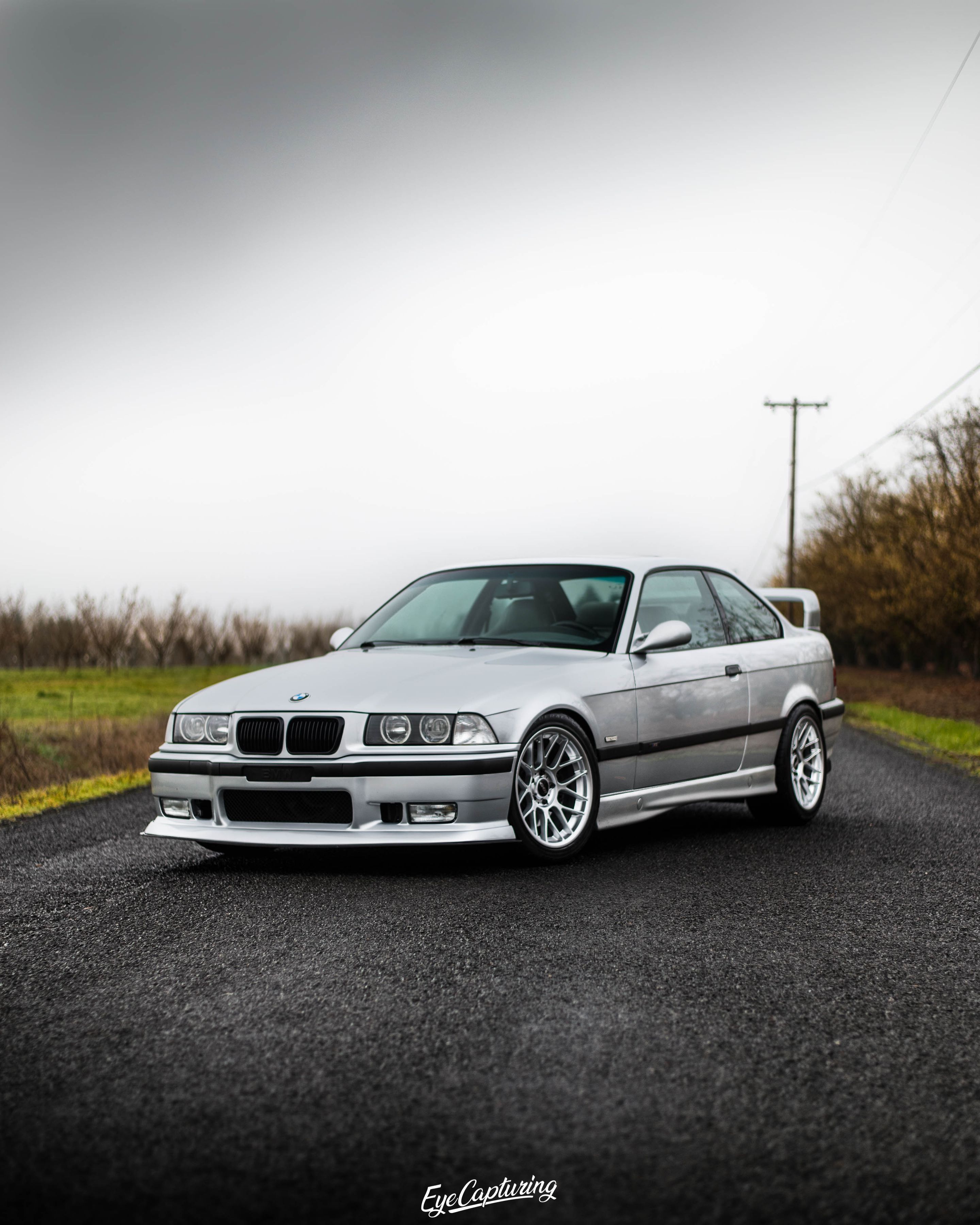 Silver BMW E36 M3 with 17" ARC-8 Apex wheels in Hyper Silver