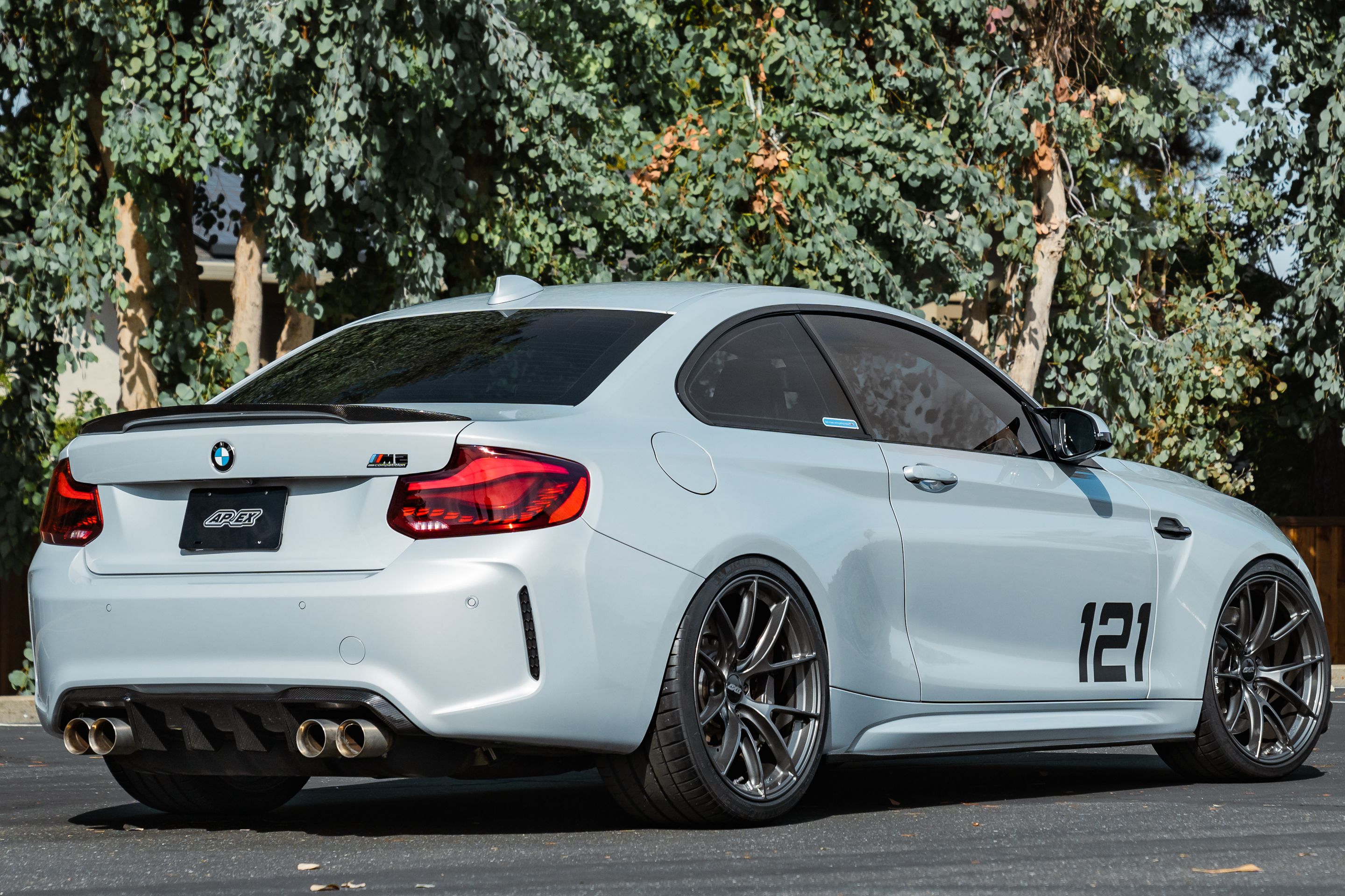 Silver BMW F87 M2 with 20" VS-5RS Apex wheels in Anthracite