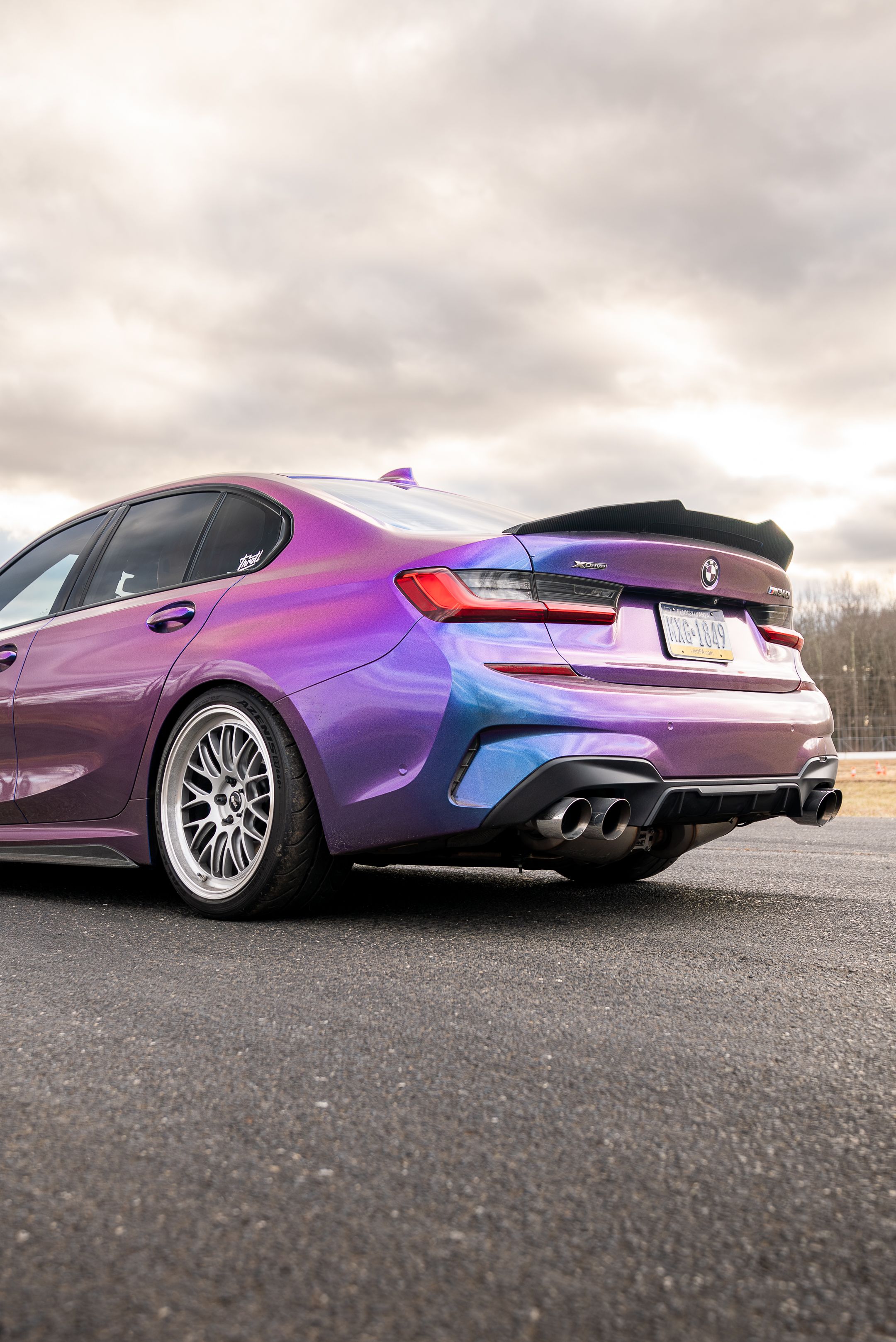Purple BMW G20 Sedan 3 Series with 19" ML-10RT Apex wheels in Machined Lip Race Silver