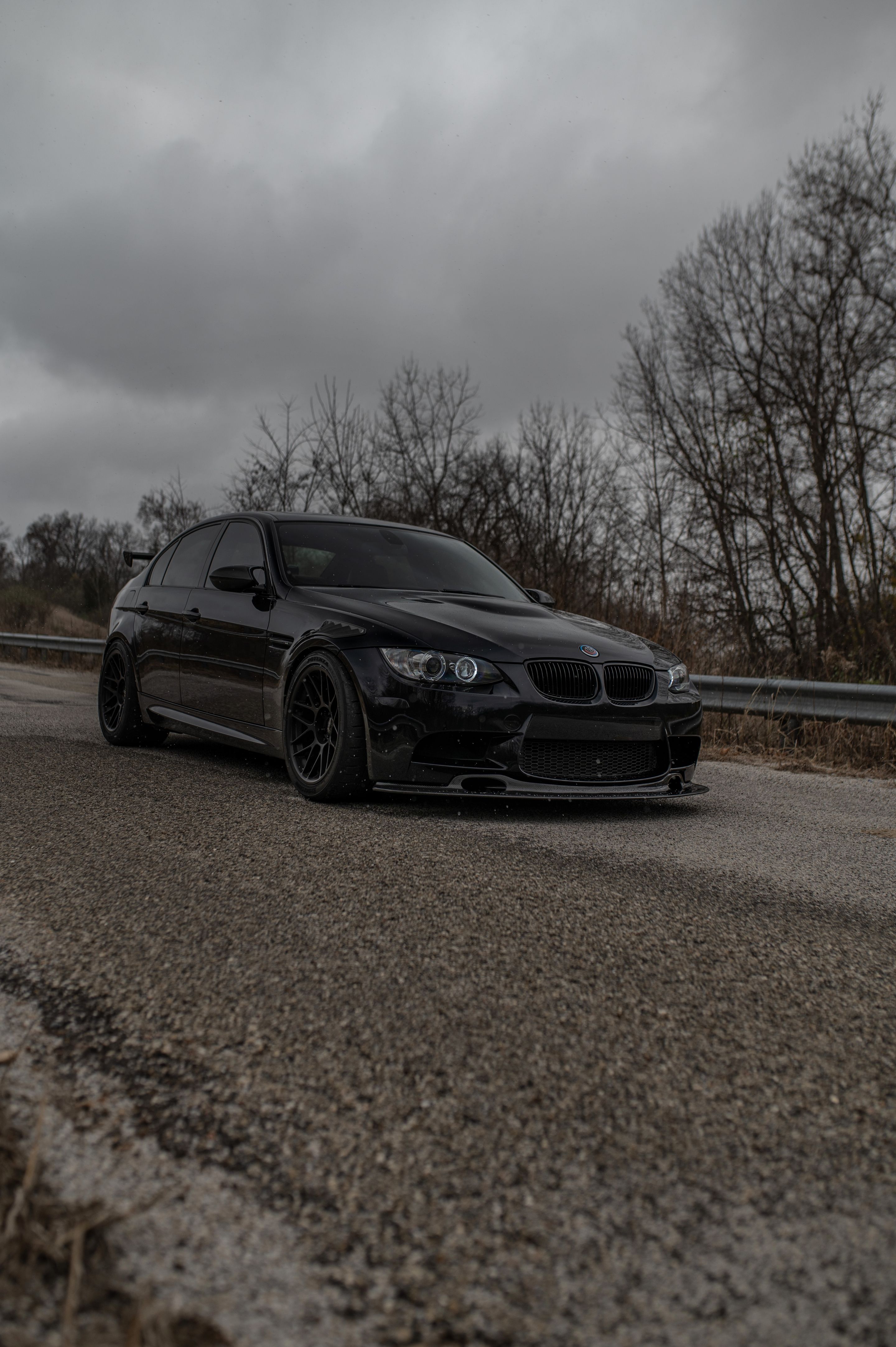 Black BMW E90 Sedan M3 with 18" ARC-8 Apex wheels in Satin Black