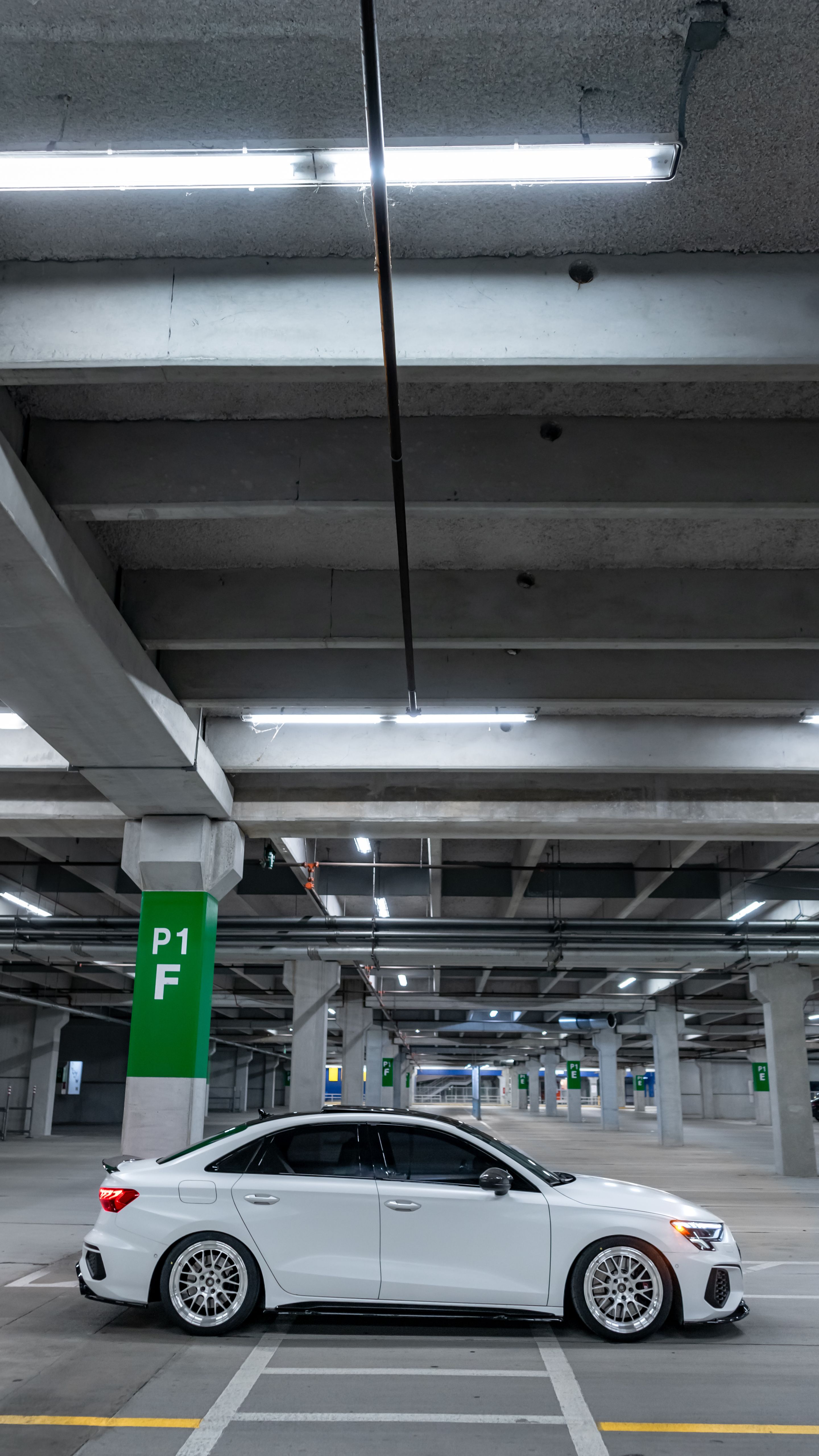 White Audi 8Y S3 with 18" ML-10RT Apex wheels in Machined Lip Brushed Clear