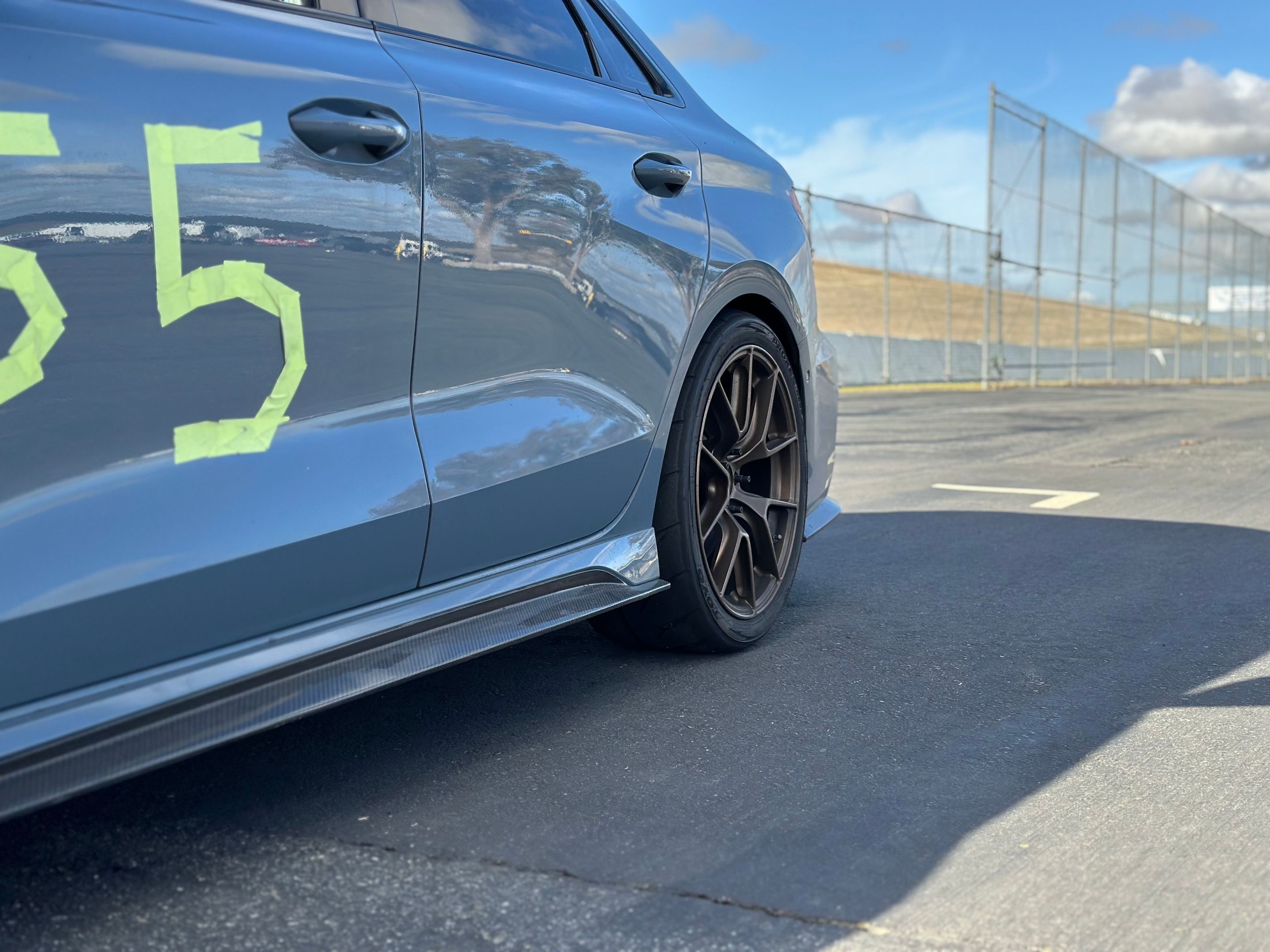 Blue Audi 8Y RS 3 with 18" VS-5RS Apex wheels in Anthracite