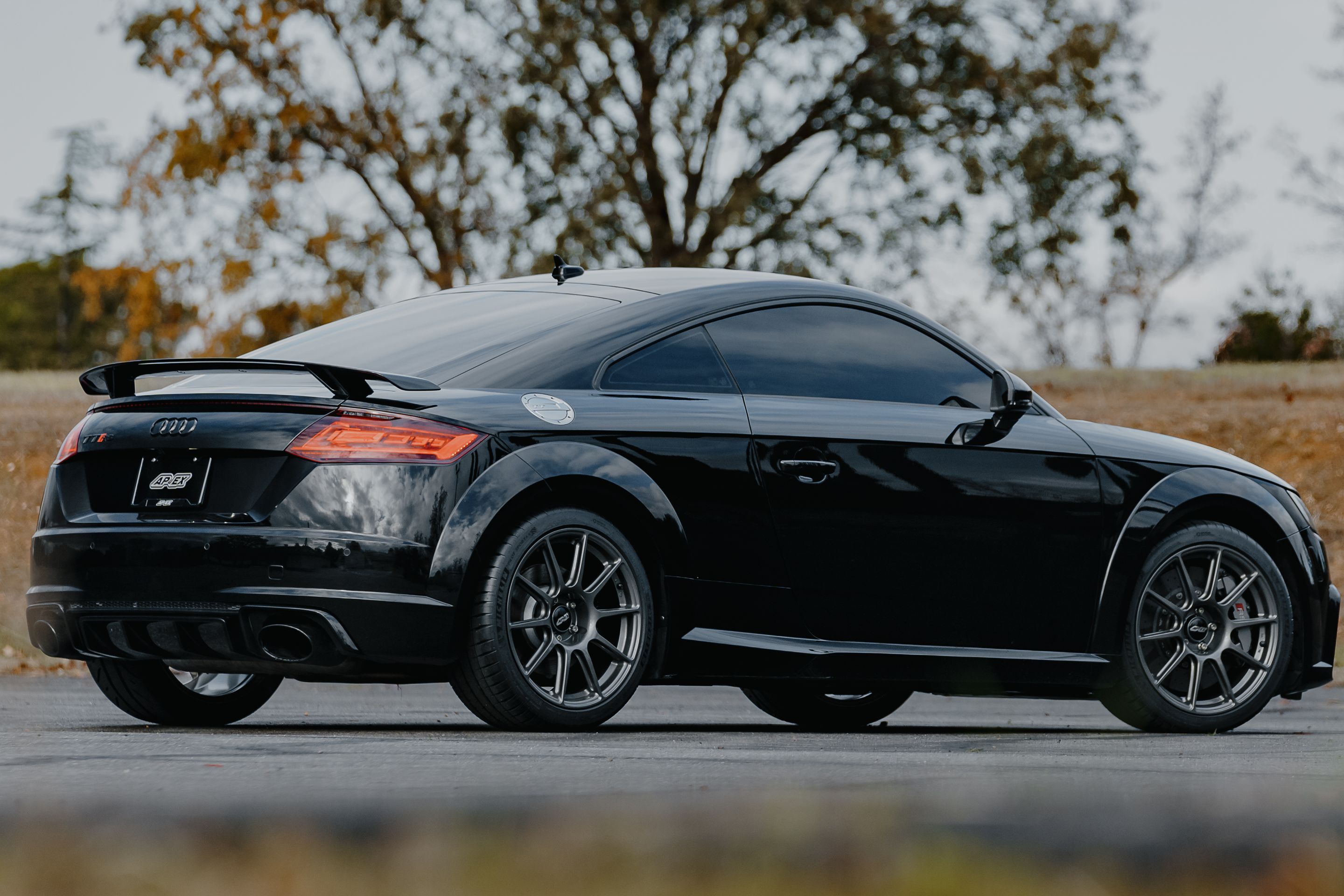 Black Audi FV/8S TT RS with 18" SM-10 Apex wheels in Anthracite