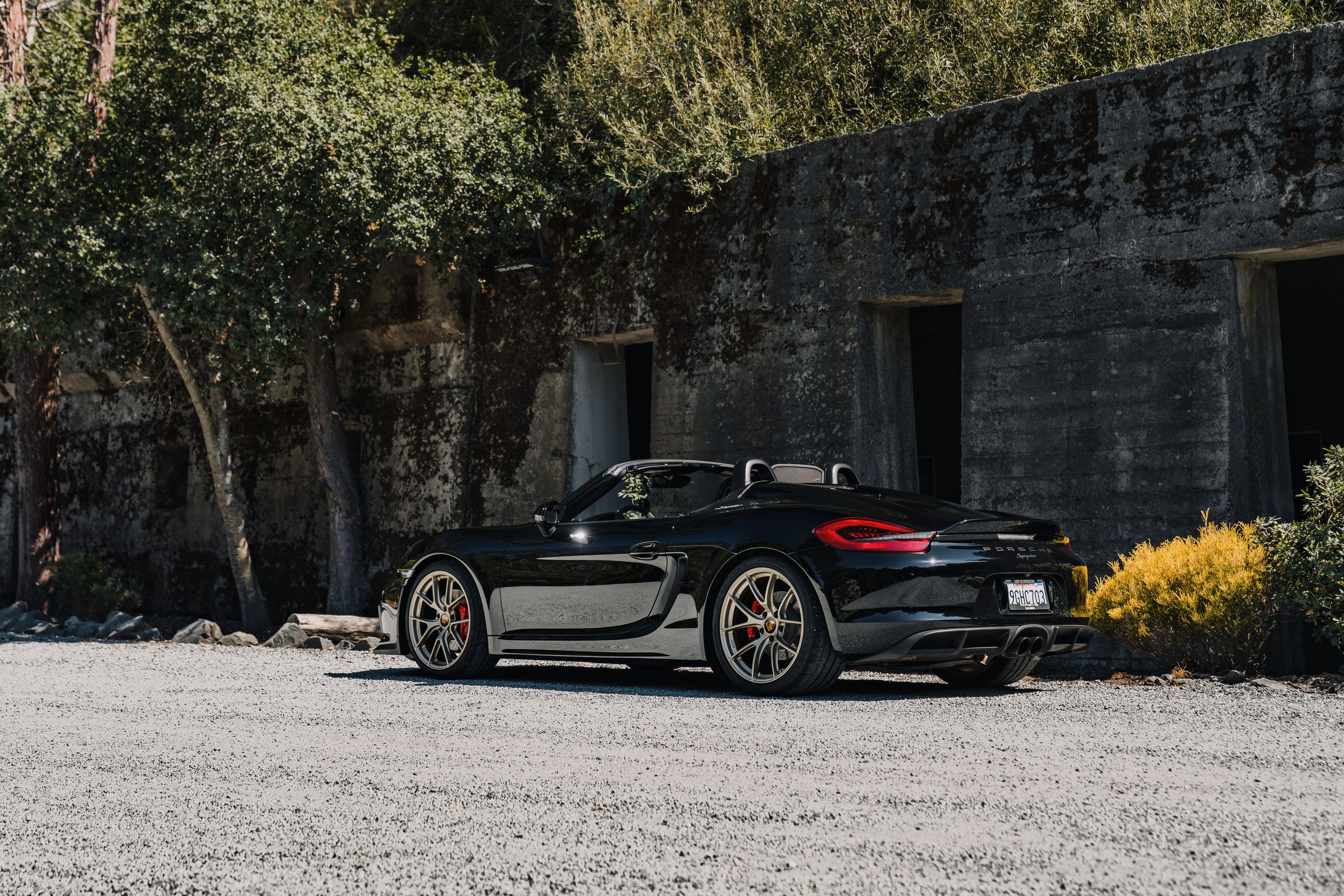 Black Porsche 981 Spyder with 20" VS-5RS Apex wheels in Motorsport Gold