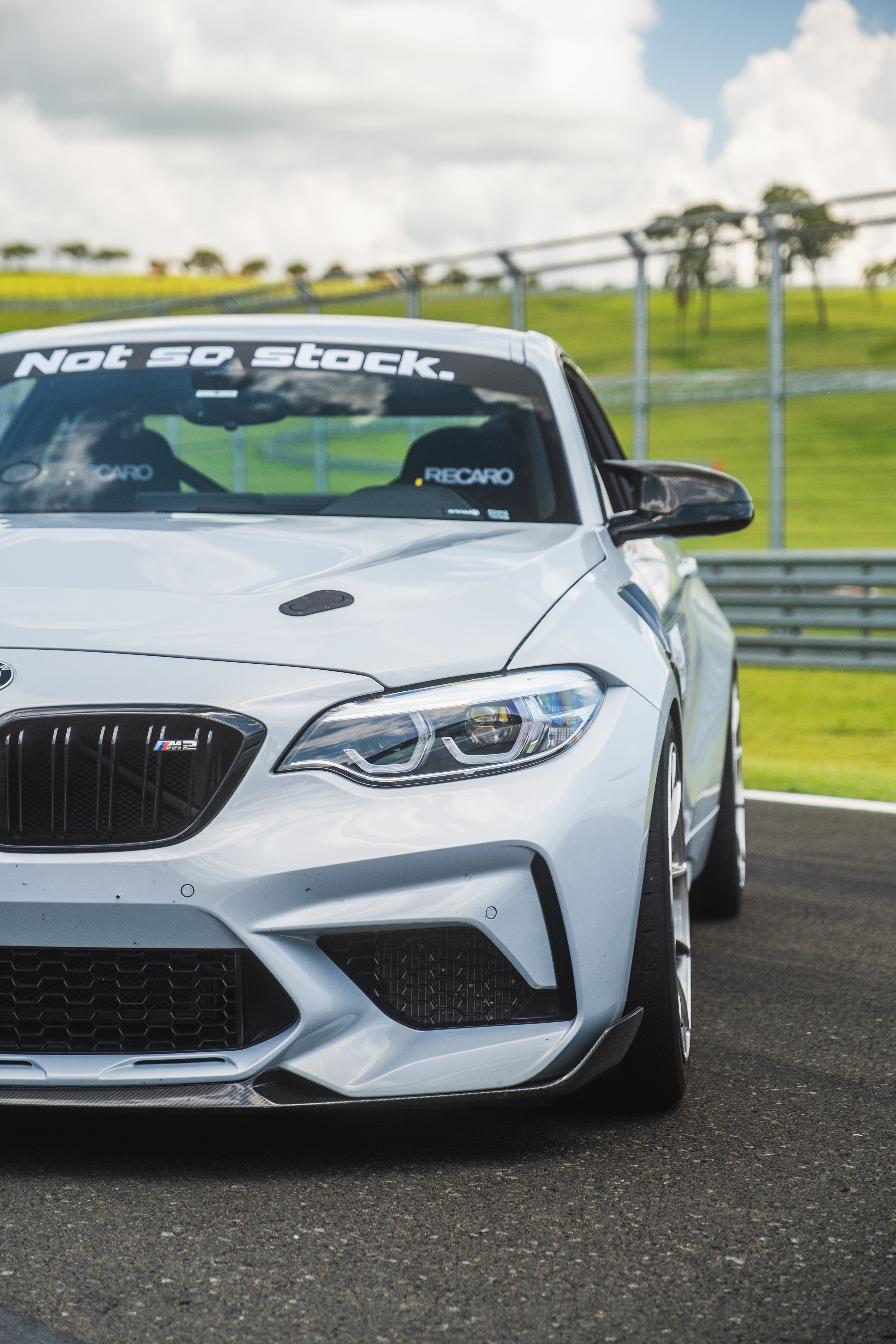 Silver BMW F87 M2 with 18" VS-5RS Apex wheels in Brushed Clear