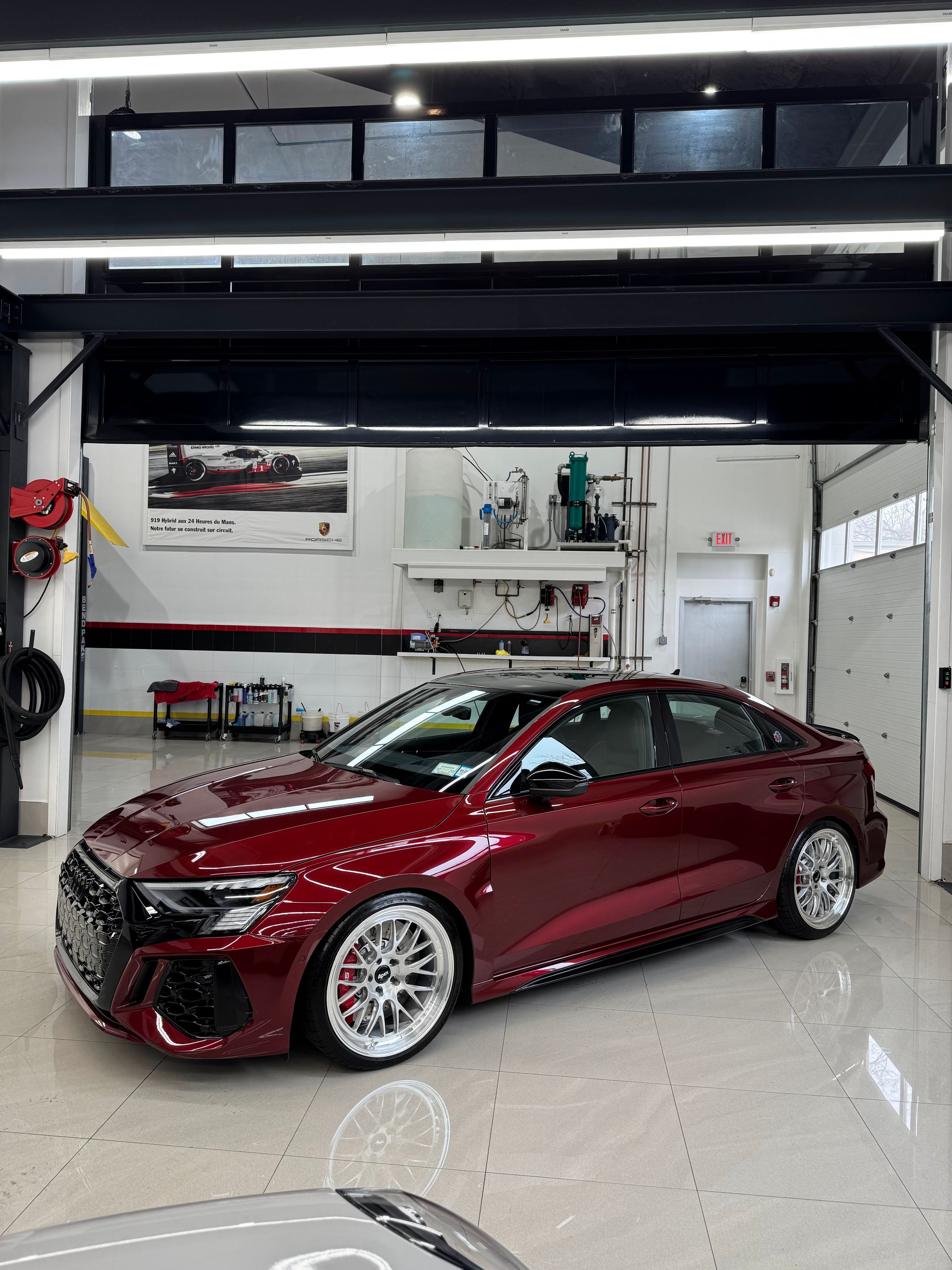Red Audi 8Y RS 3 with 19" ML-10RT Apex wheels in Machined Lip Brushed Clear