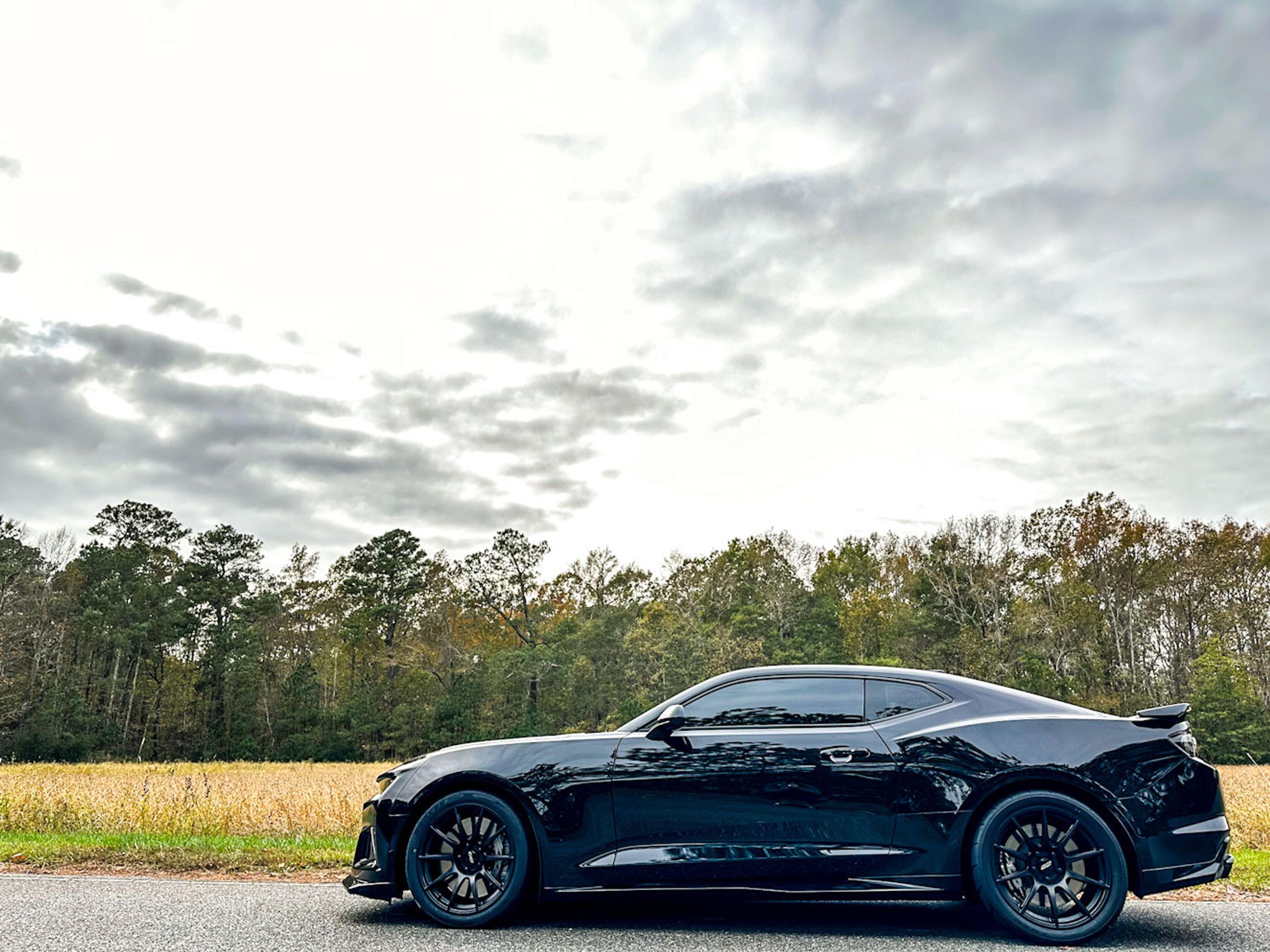 Black Chevrolet 6th Gen Camaro ZL1 with 19" SM-10 Apex wheels in Satin Black