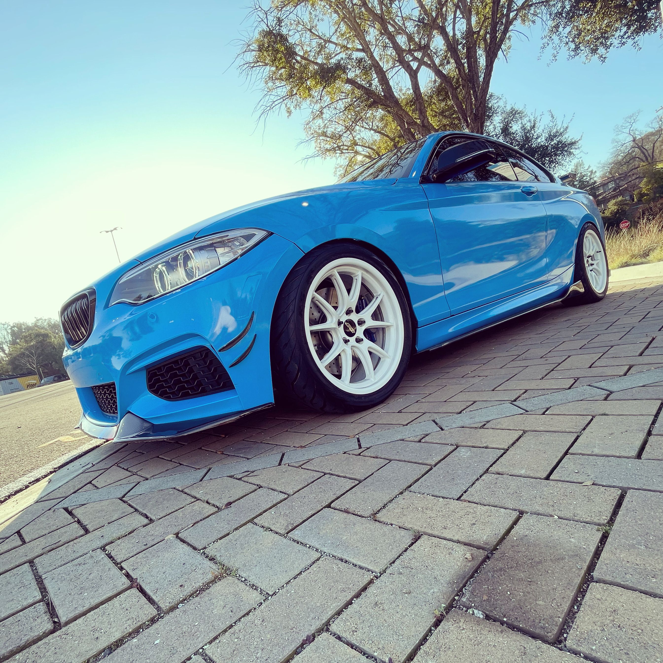 Blue BMW F22 Coupe 2 Series with 18" FL-5 Apex wheels in Custom Finish