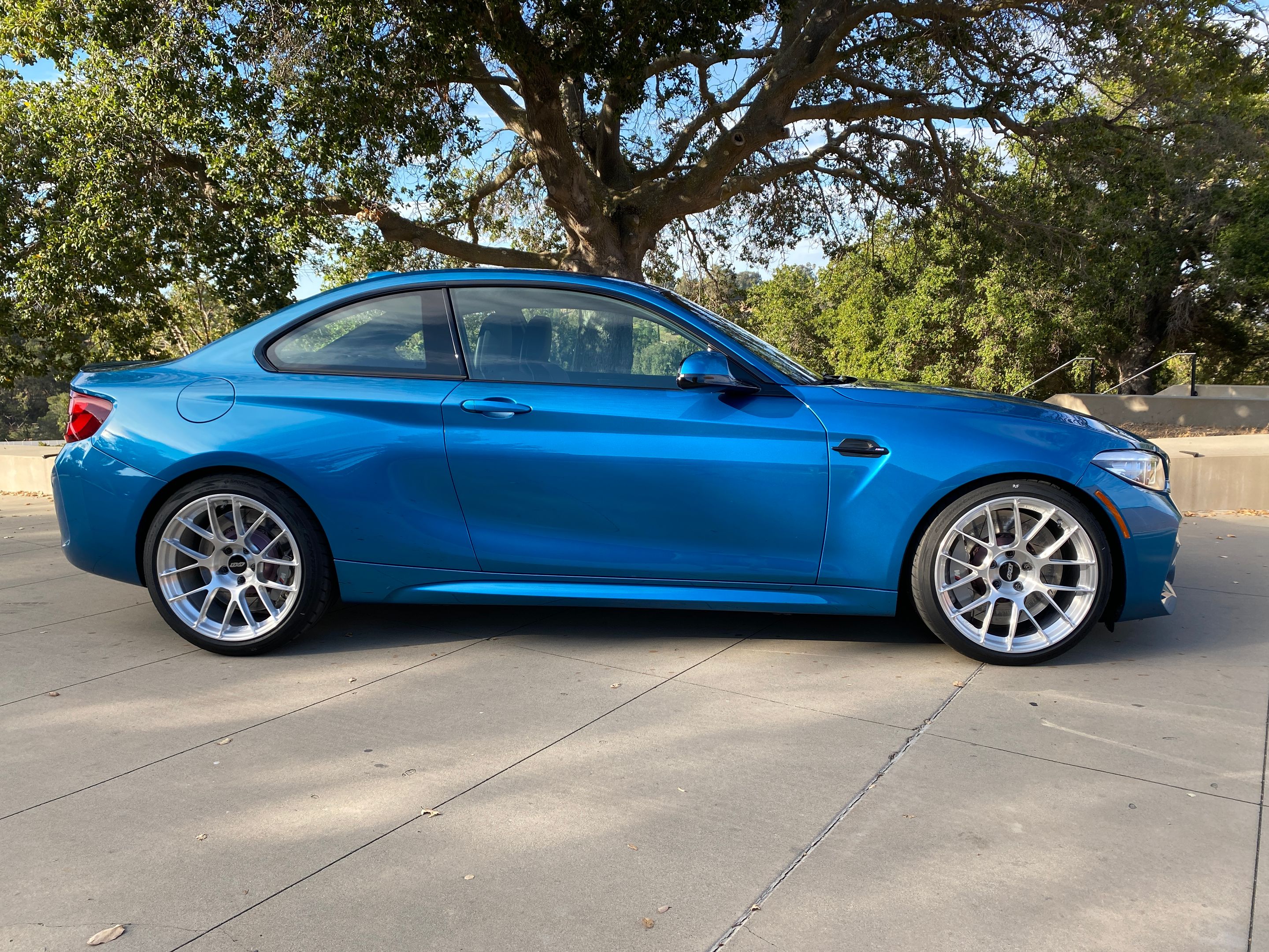 Blue BMW F87 M2 with 19" EC-7RS Apex wheels in Brushed Clear