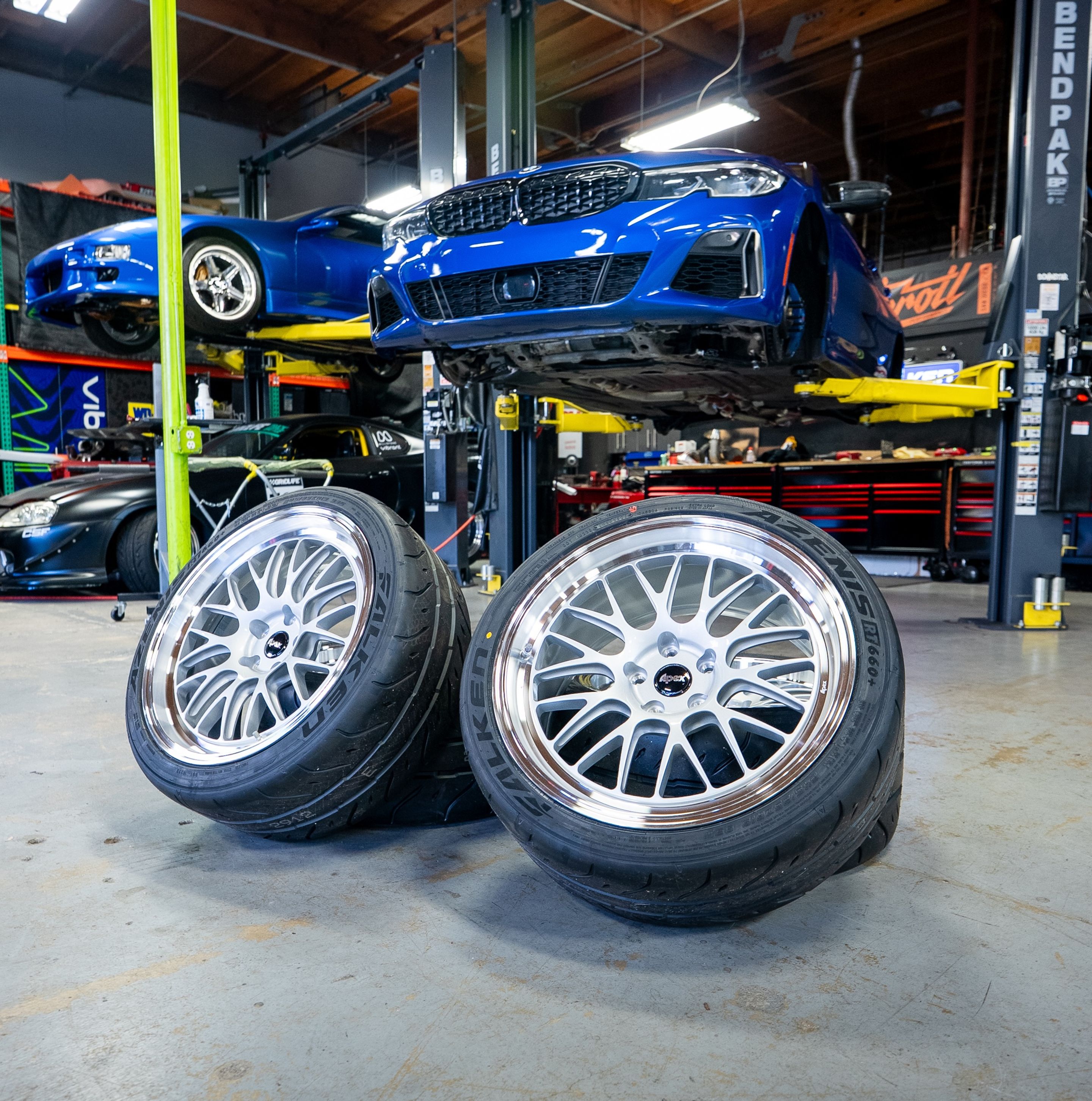 Blue BMW G20 Sedan 3 Series with 19" ML-10RT Apex wheels in Machined Lip Race Silver