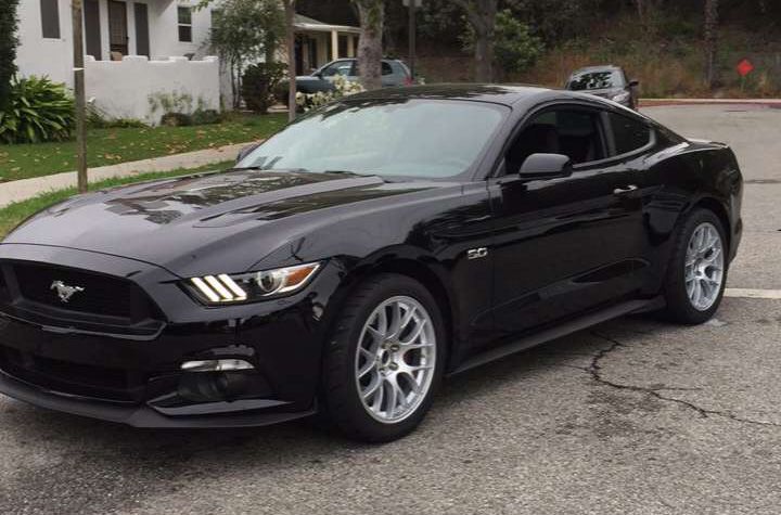 Black Ford S550 Mustang GT with 18" EC-7 Apex wheels in Race Silver