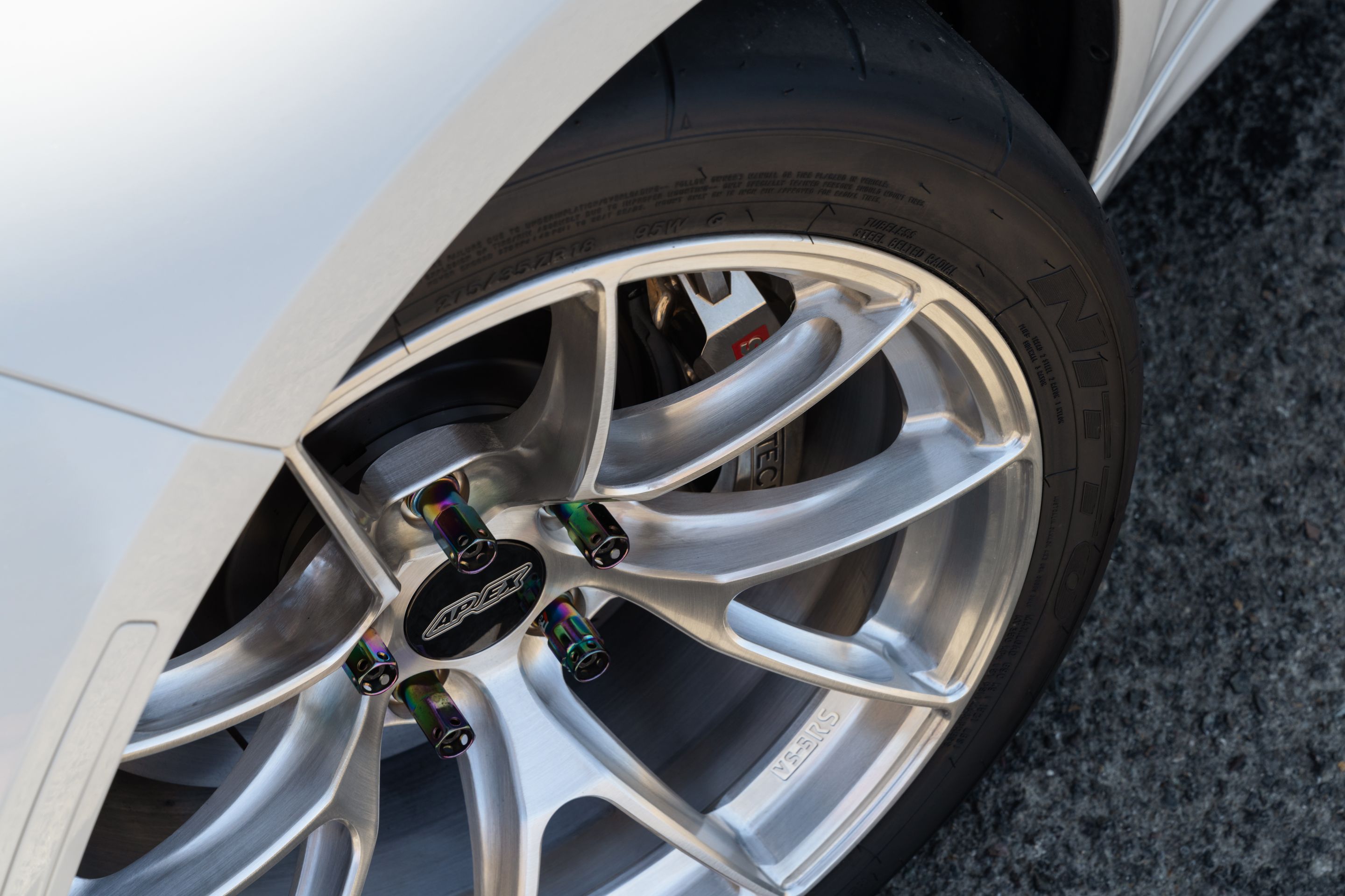 White BMW F87 M2 with 18" VS-5RS Apex wheels in Brushed Clear