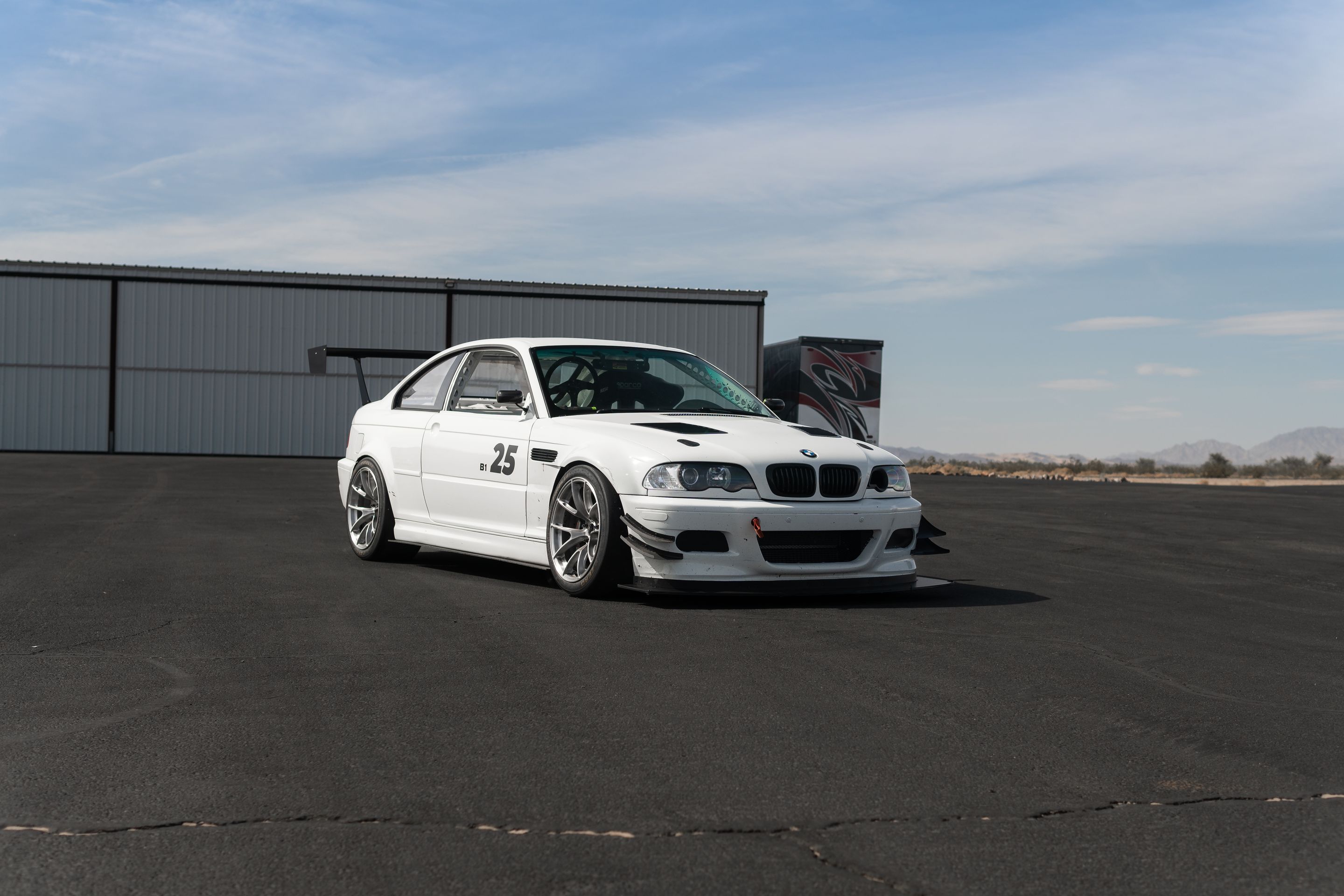 White BMW E46 M3 with 18" VS-5RS Apex wheels in Brushed Clear