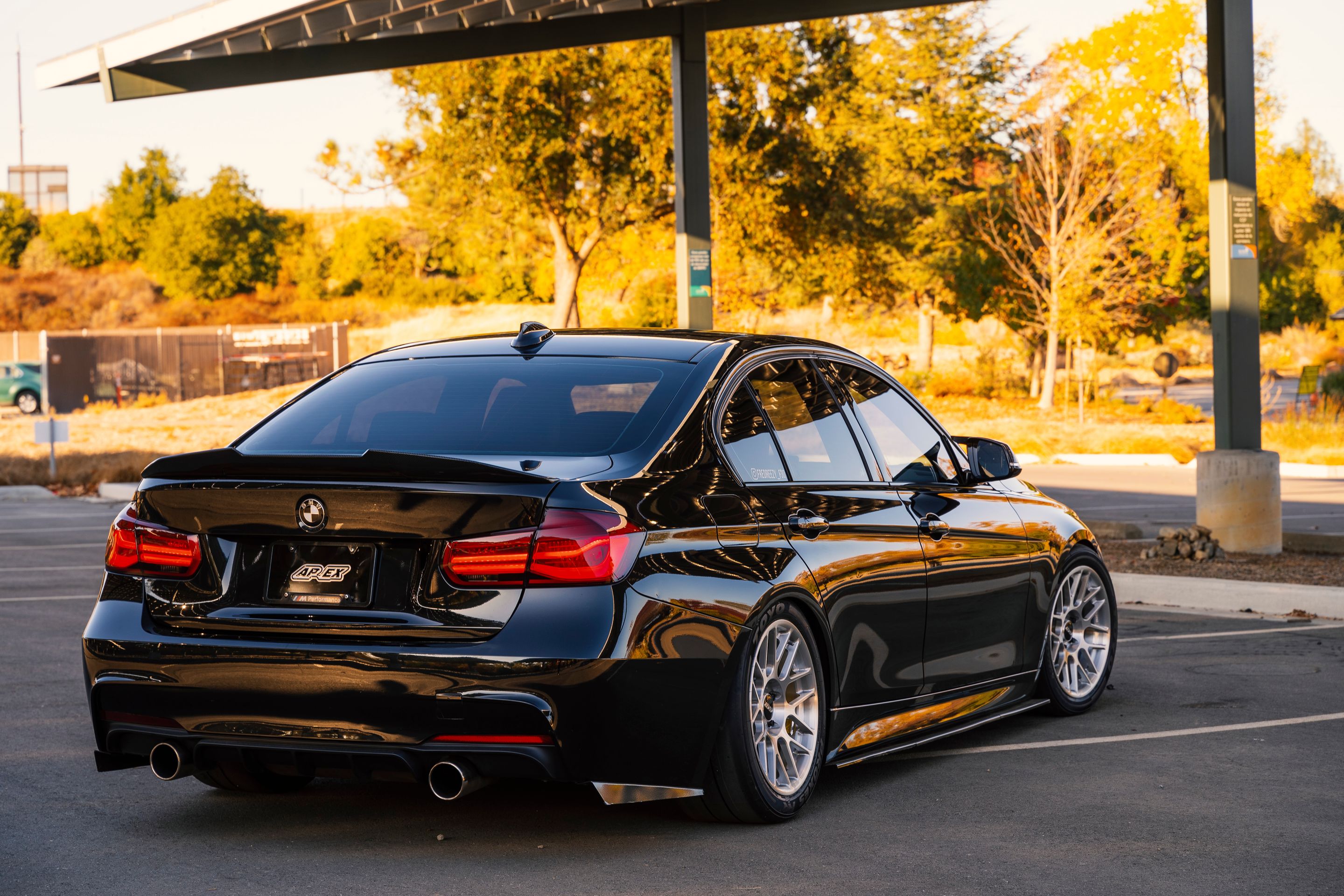 Black BMW F30 Sedan 3 Series with 17" ARC-8R Apex wheels in Brushed Clear