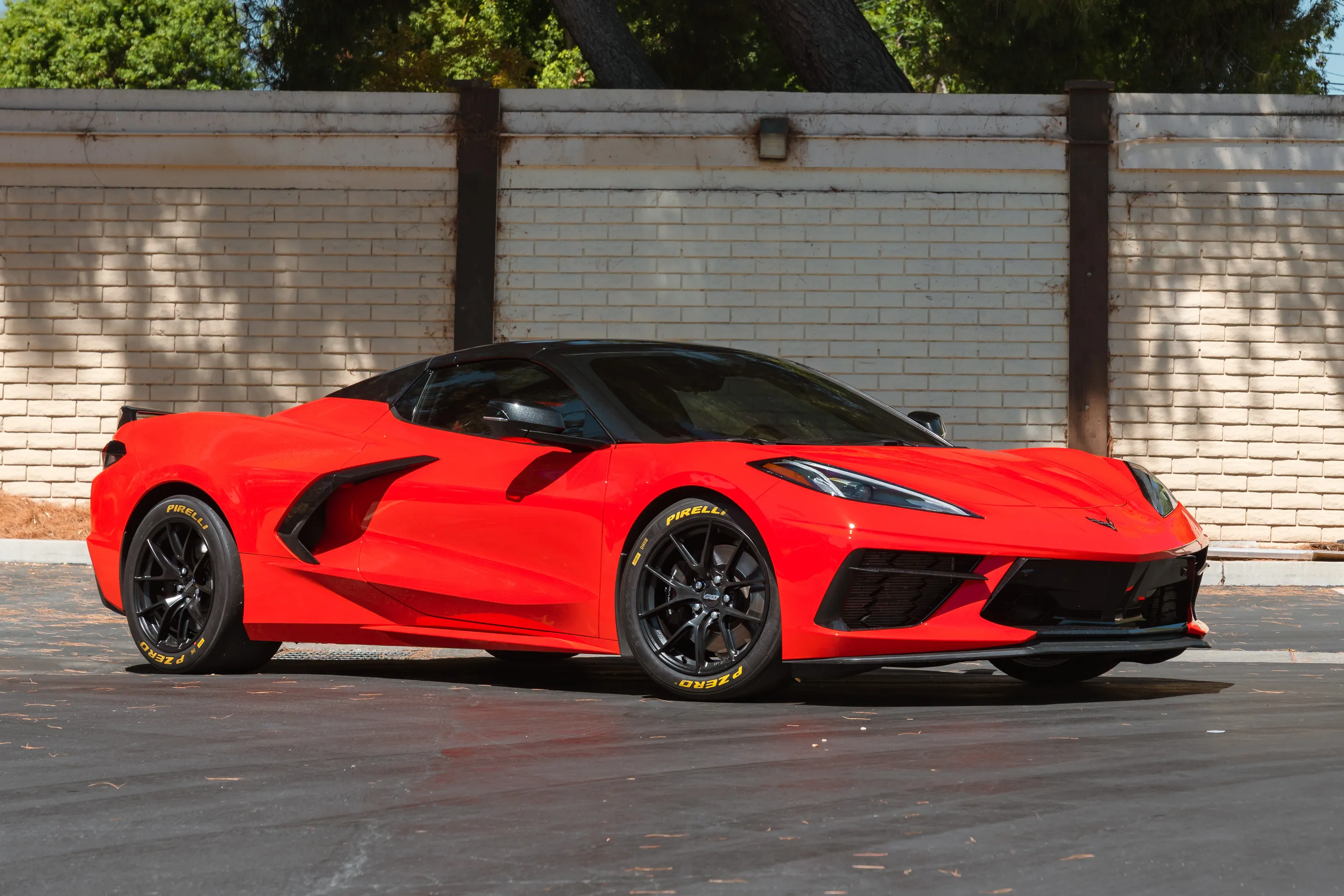 Red Chevrolet C8 Corvette Stingray/Z51 with 18" VS-5RS Apex wheels in Satin Black