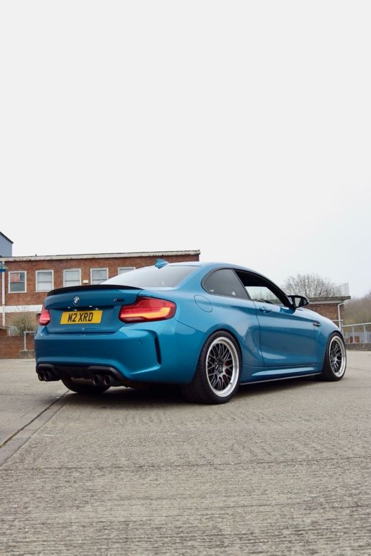 Blue BMW F87 M2 with 19" ML-10RT Apex wheels in Machined Lip Anthracite