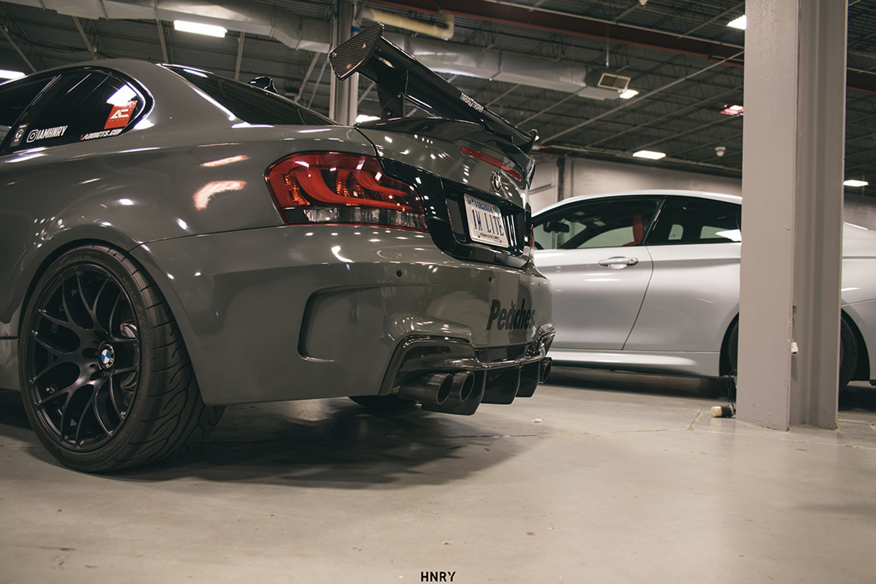 Grey BMW E82 Coupe 1 Series with 19" EC-7 Apex wheels in Satin Black