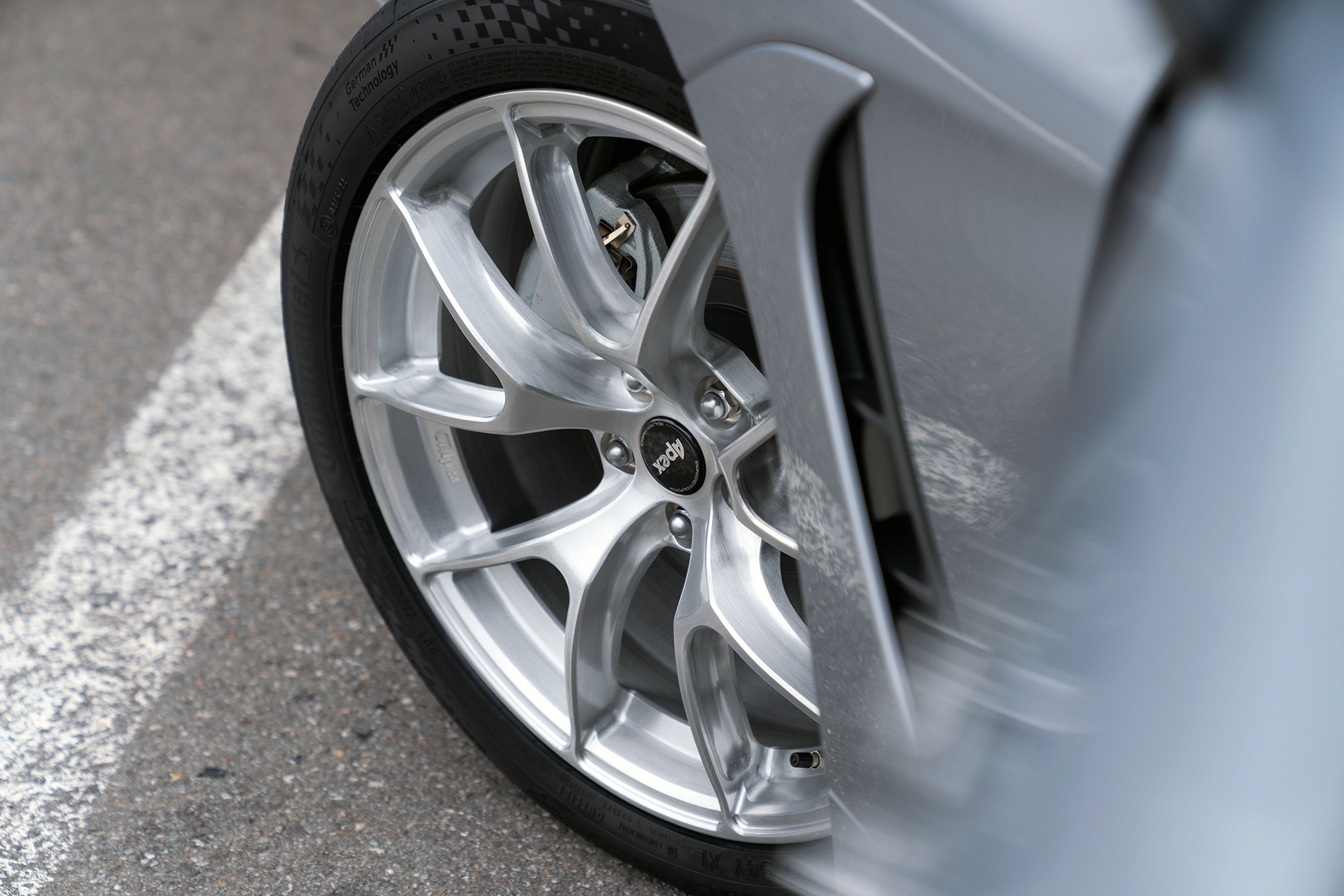 Silver Toyota GR86 with 17" VS-5RS Apex wheels in Brushed Clear