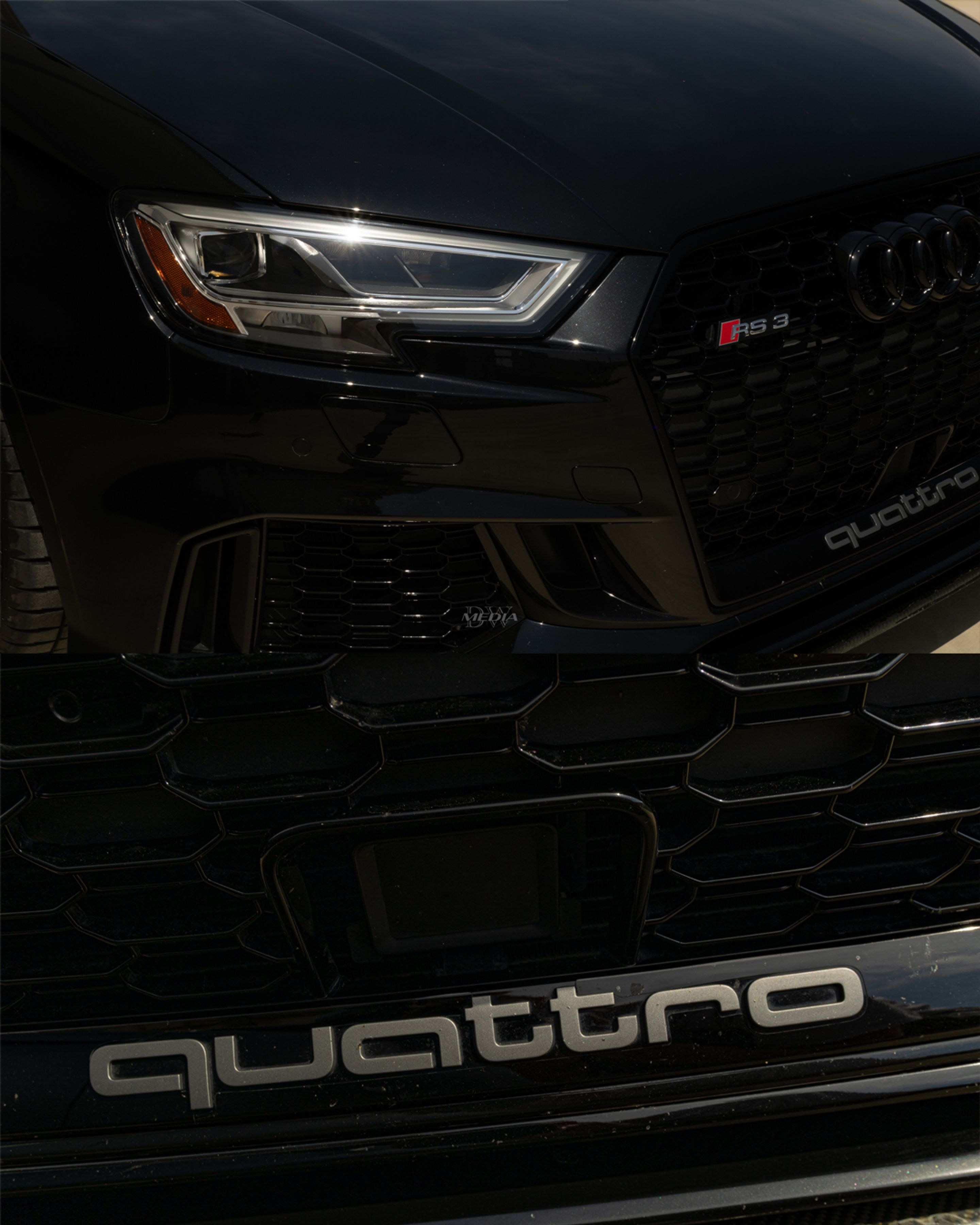 Black Audi 8V RS 3 with 18" VS-5 Apex wheels in Satin Bronze