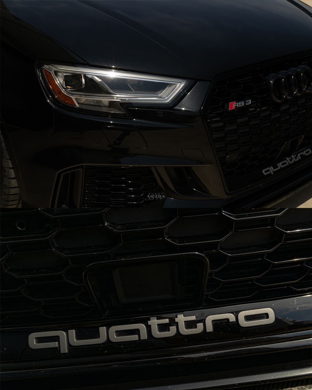 Black Audi 8V RS 3 with 18" VS-5 Apex wheels in Satin Bronze