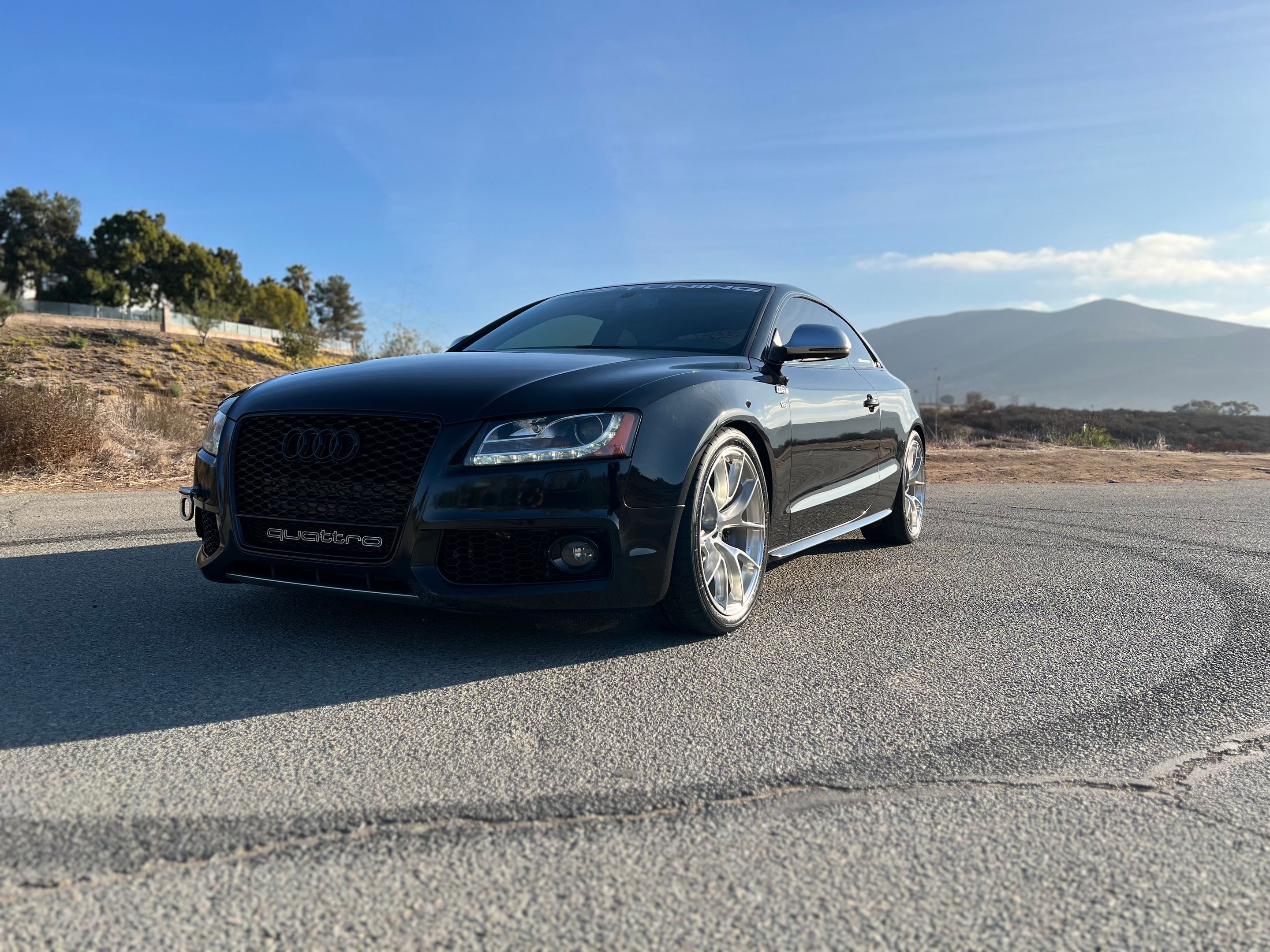 Black Audi B8 S5 with 19" VS-5RS Apex wheels in Brushed Clear