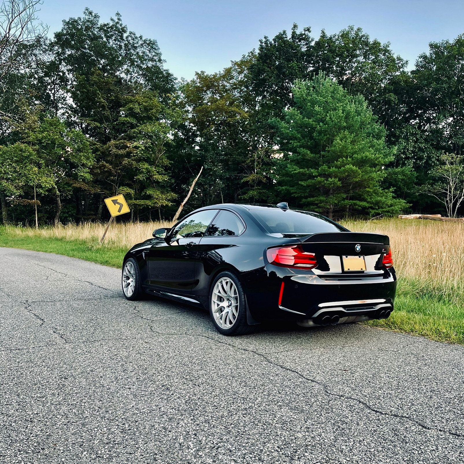 Black BMW F87 M2 with 19" EC-7 Apex wheels in Race Silver