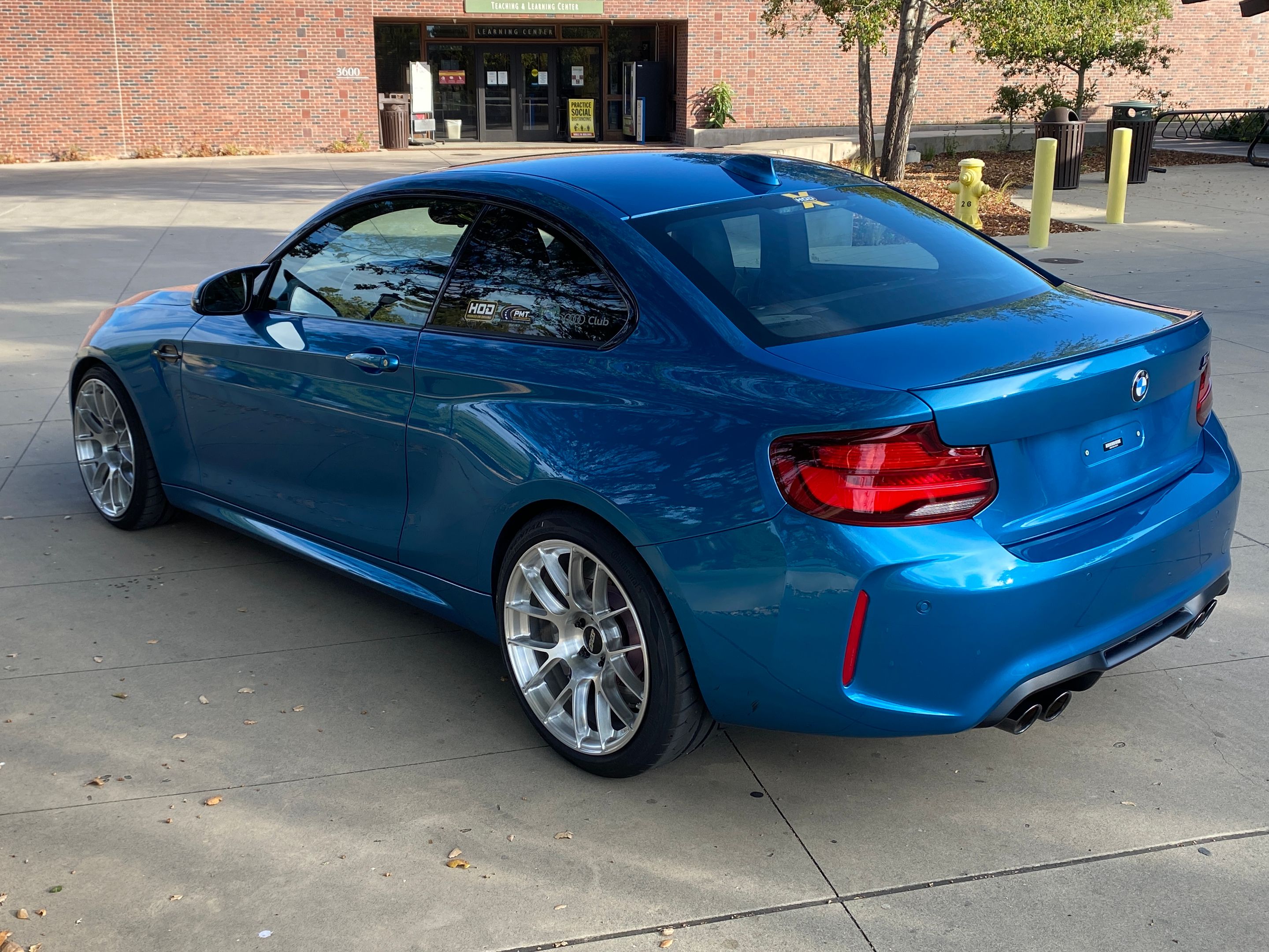 Blue BMW F87 M2 with 19" EC-7RS Apex wheels in Brushed Clear