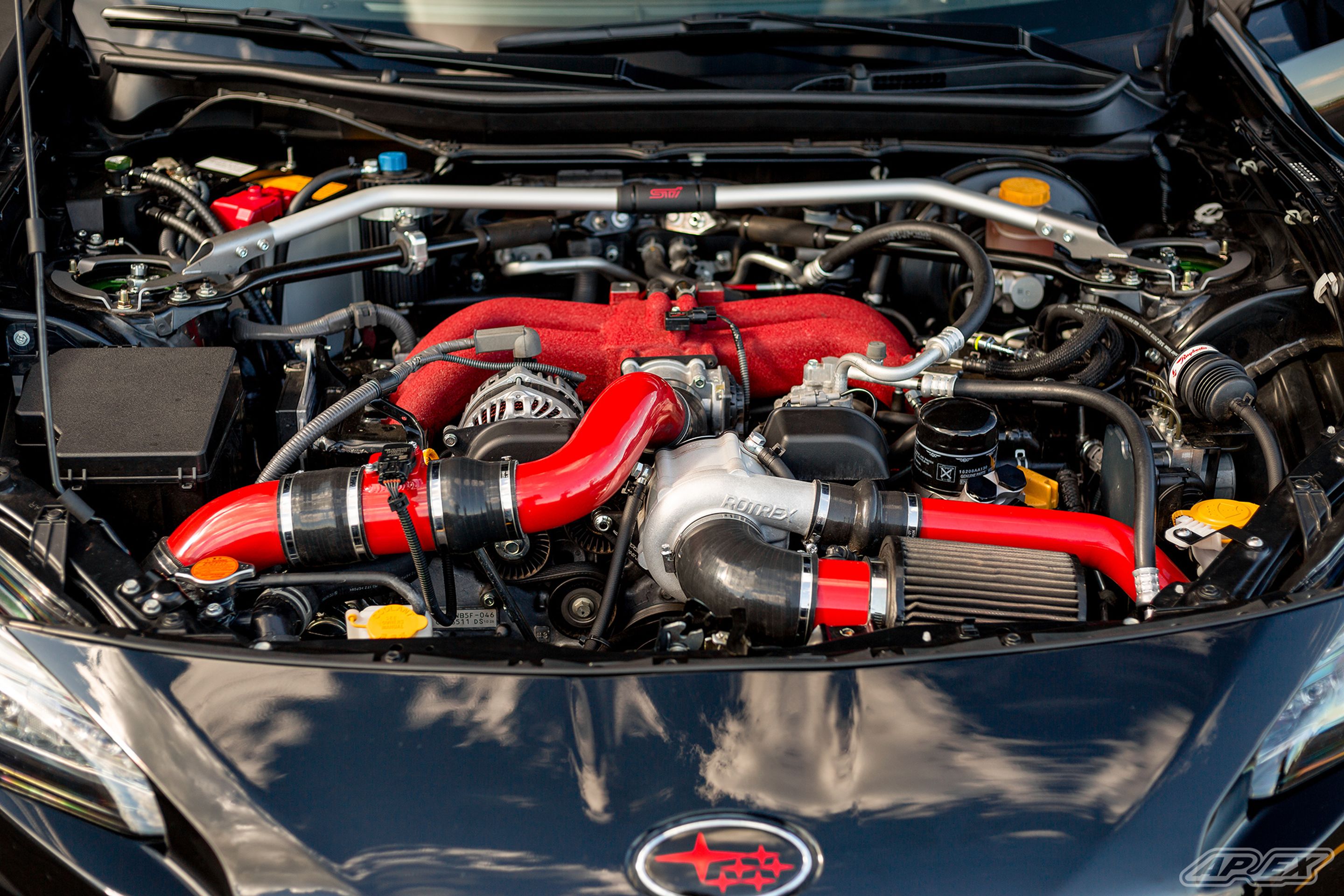 Black Subaru ZC6 / Gen 1 BRZ with 17" ARC-8 Apex wheels in Satin Black