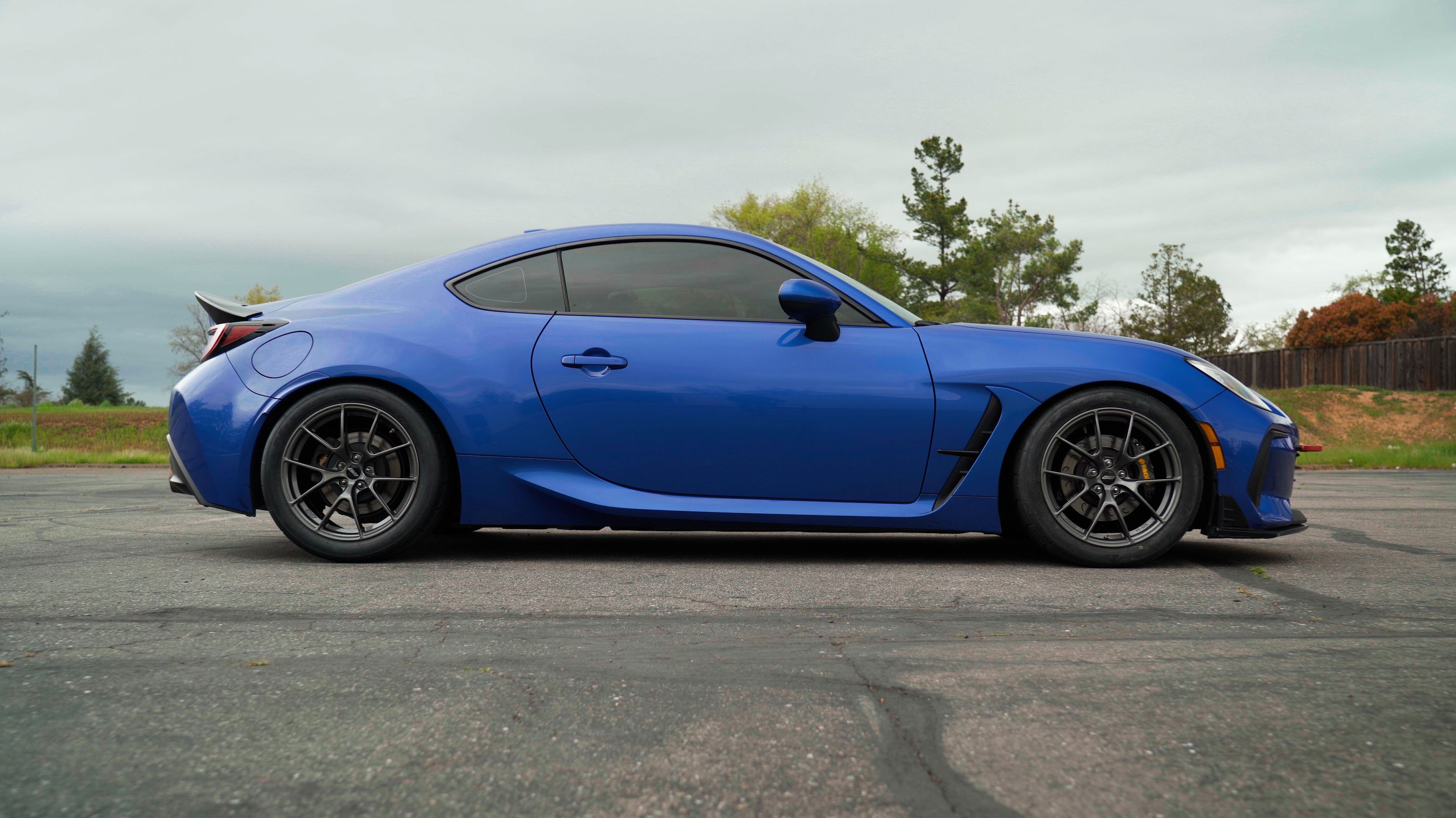 Blue Subaru ZD8 / Gen 2 BRZ with 17" VS-5RS Apex wheels in Anthracite