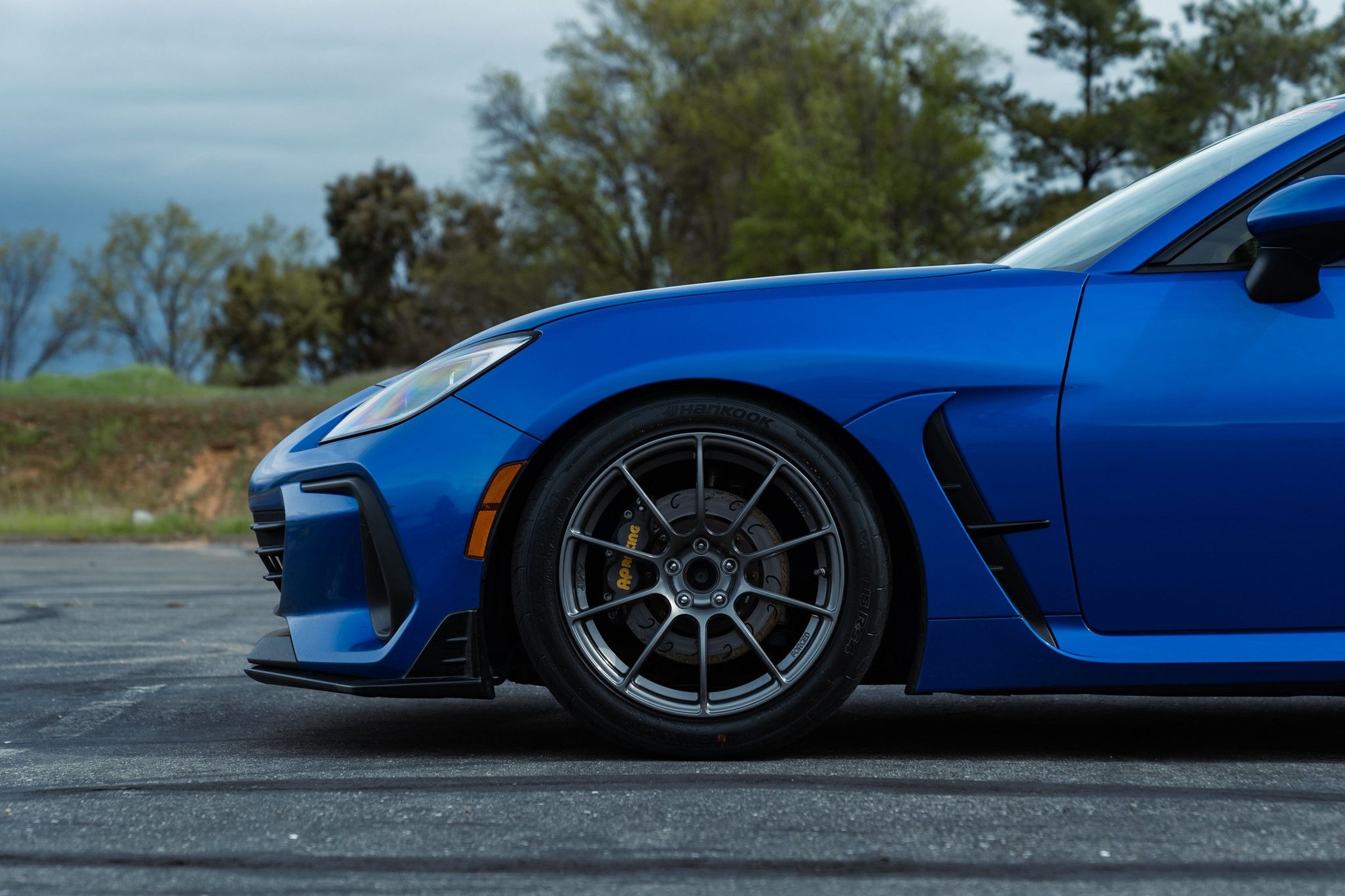 Blue Subaru ZD8 / Gen 2 BRZ with 17" SM-10RS Apex wheels in Anthracite