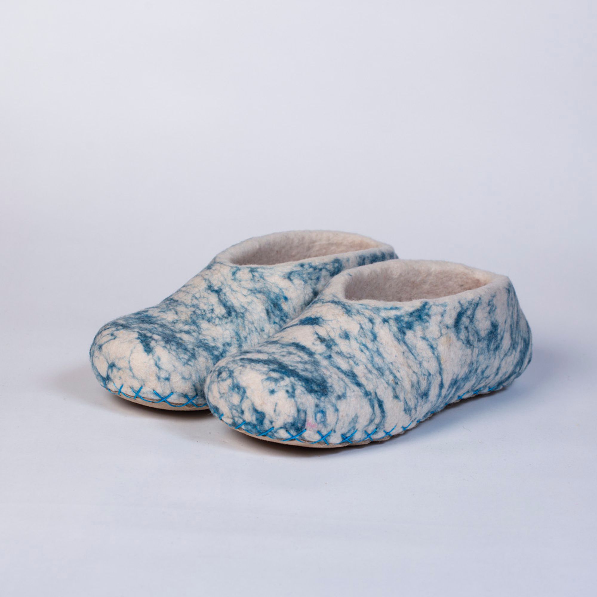 Hand-felted Wool Valley Slippers made in Peru. Model: Ice Born