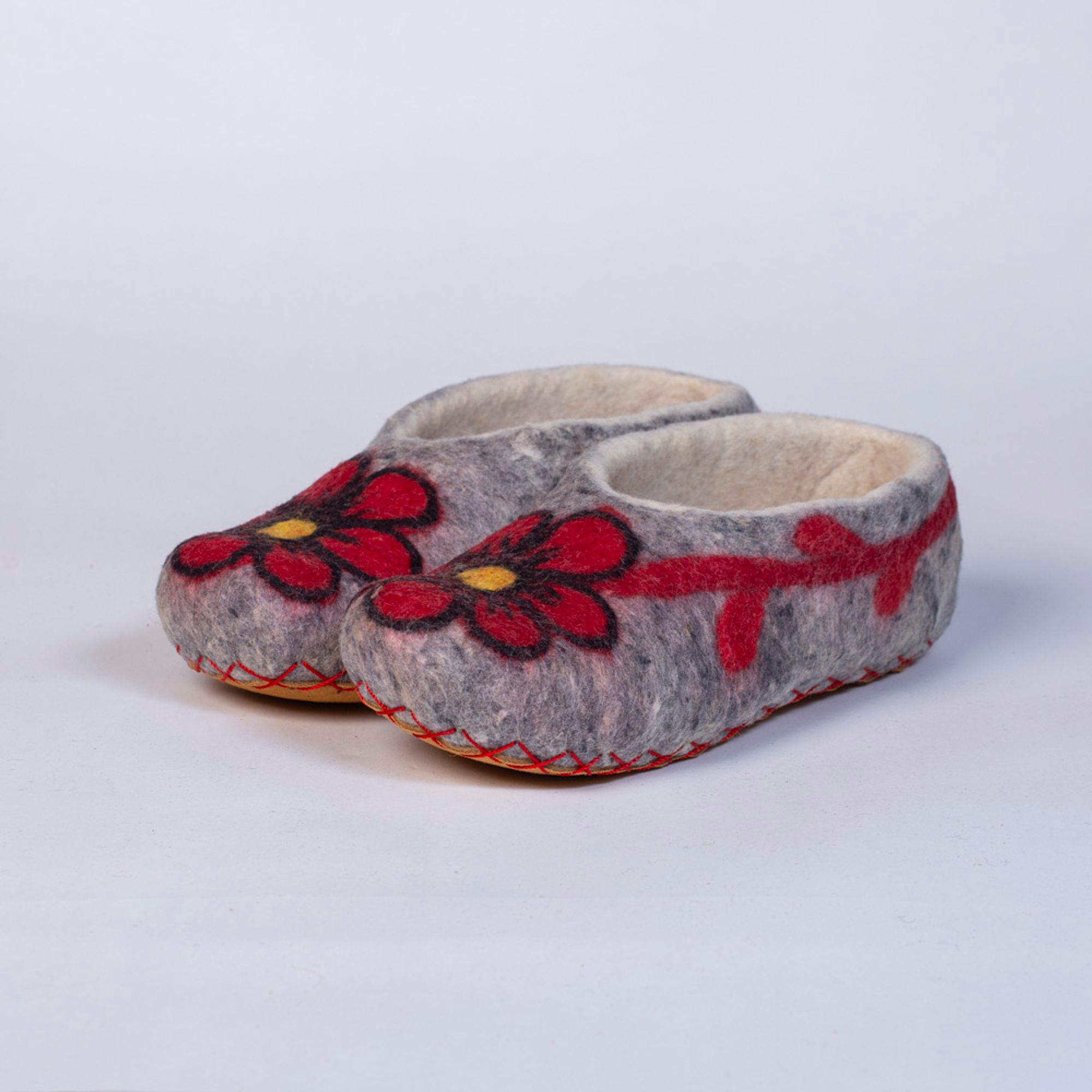 Hand-felted Wool Valley Slippers made in Peru. Model: Carnation