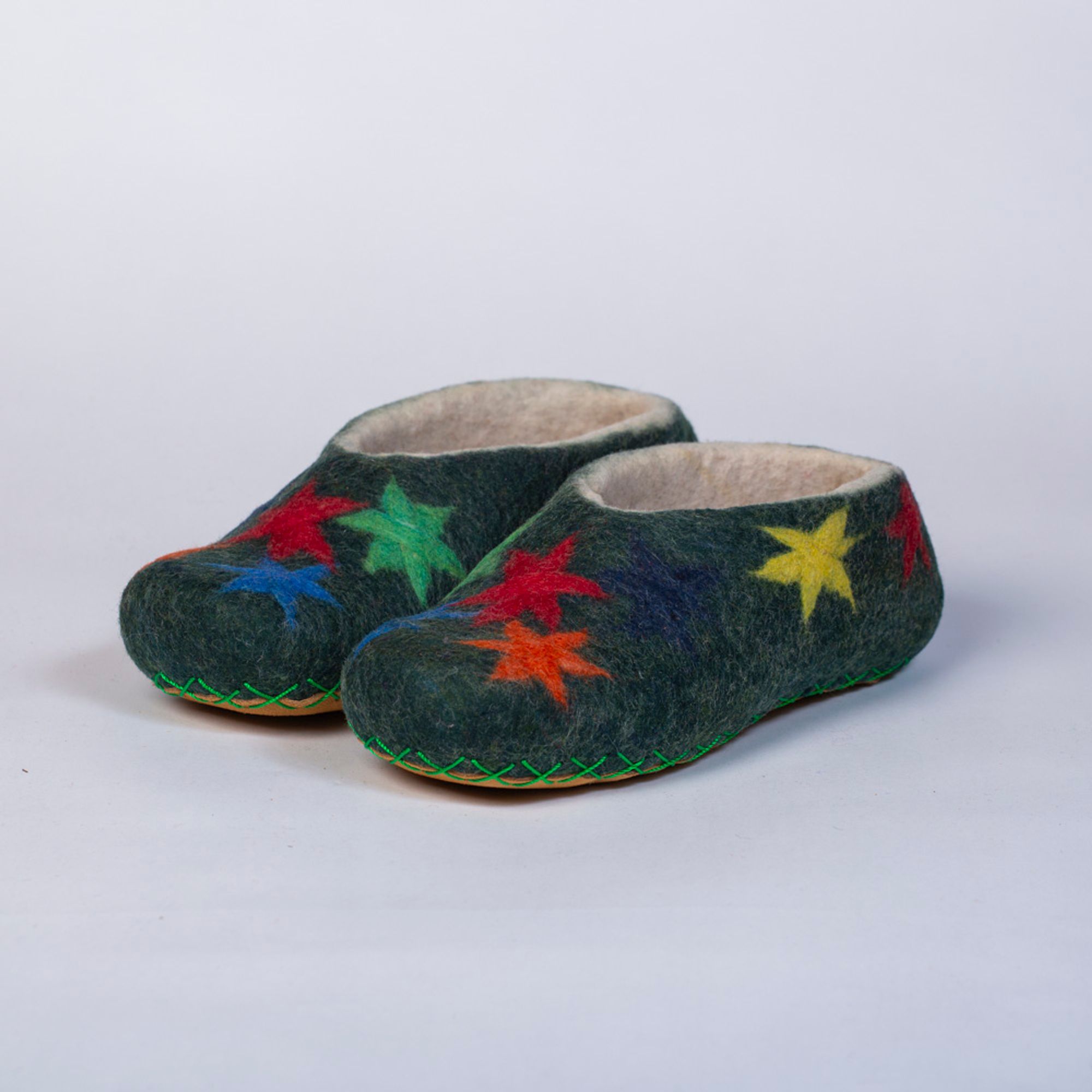 Hand-felted Wool Valley Slippers made in Peru. Model: Star Path