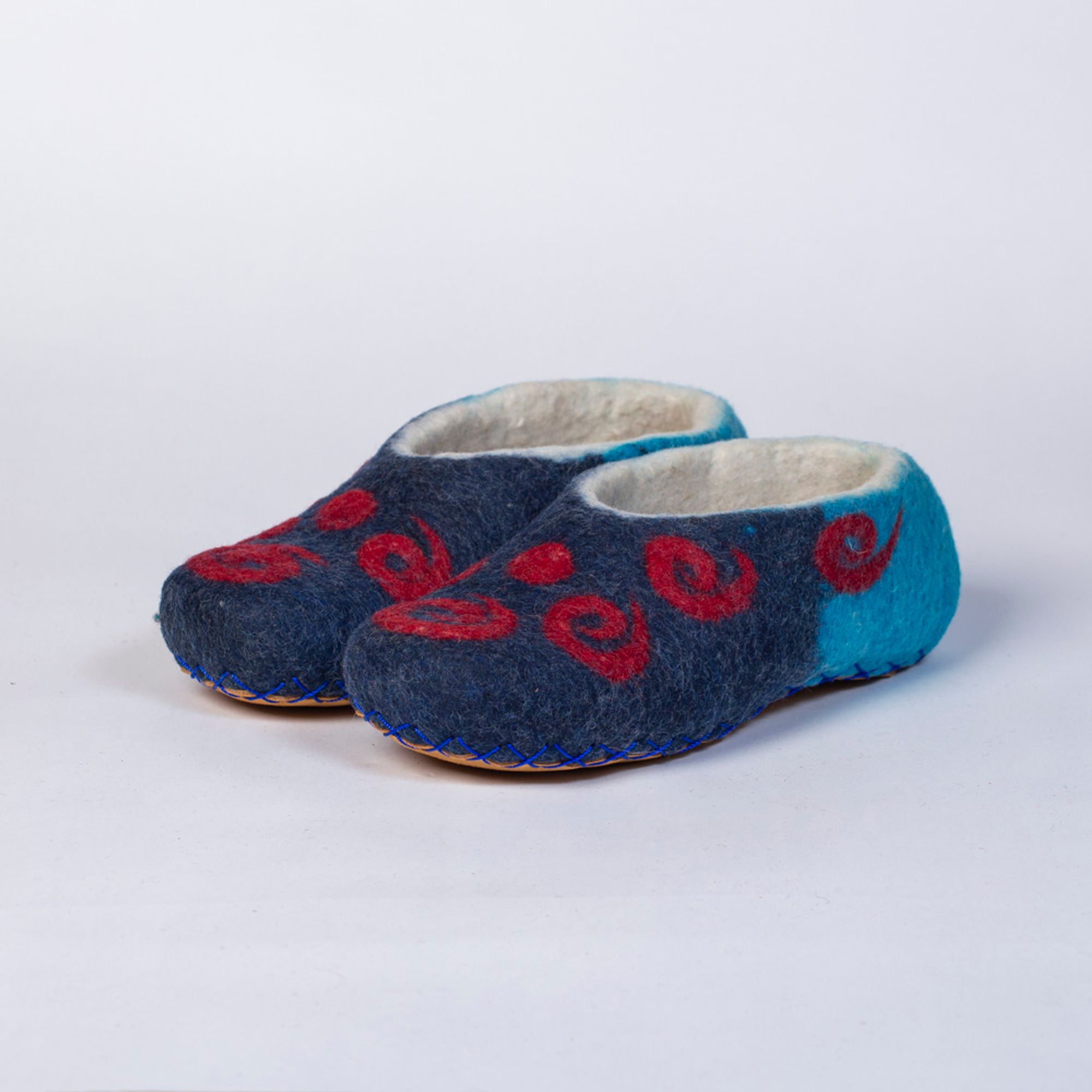 Hand-felted Wool Valley Slippers made in Peru. Model: Doodle