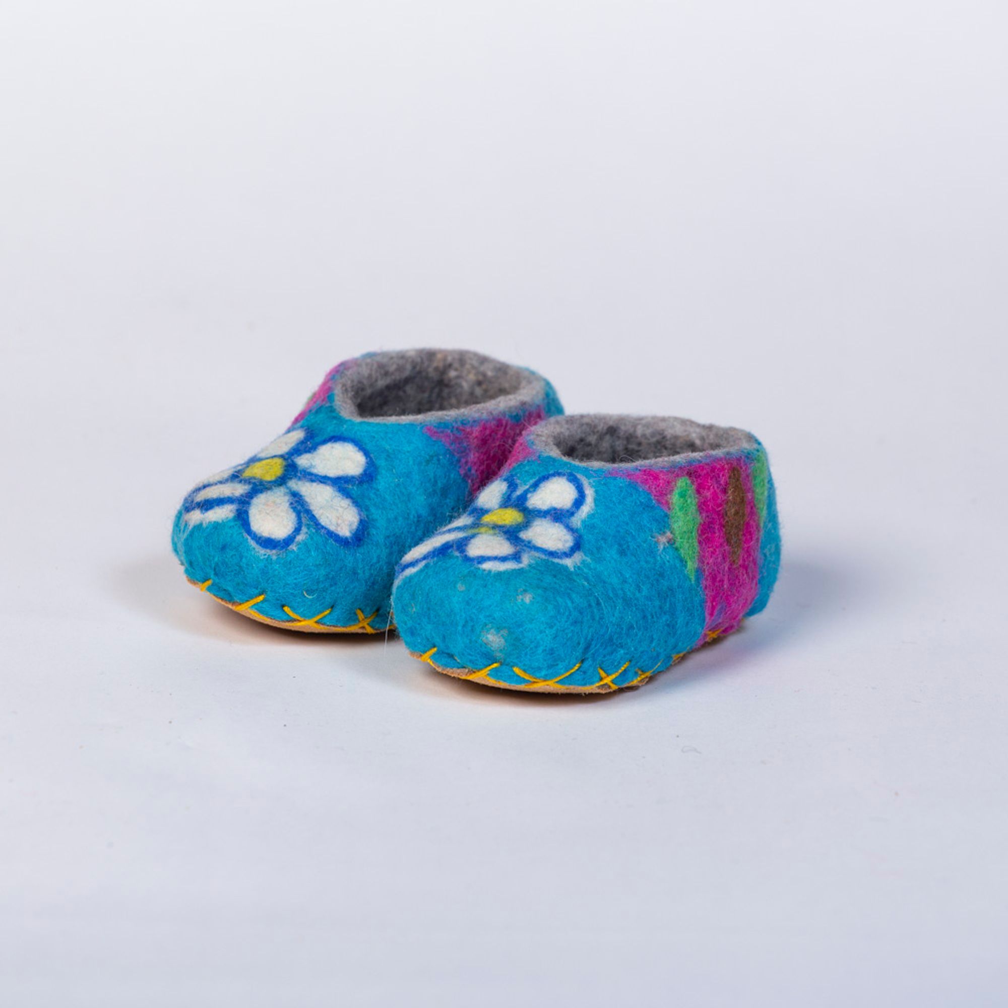 Hand-felted Wool Valley Slippers made in Peru. Model: Ice Follies